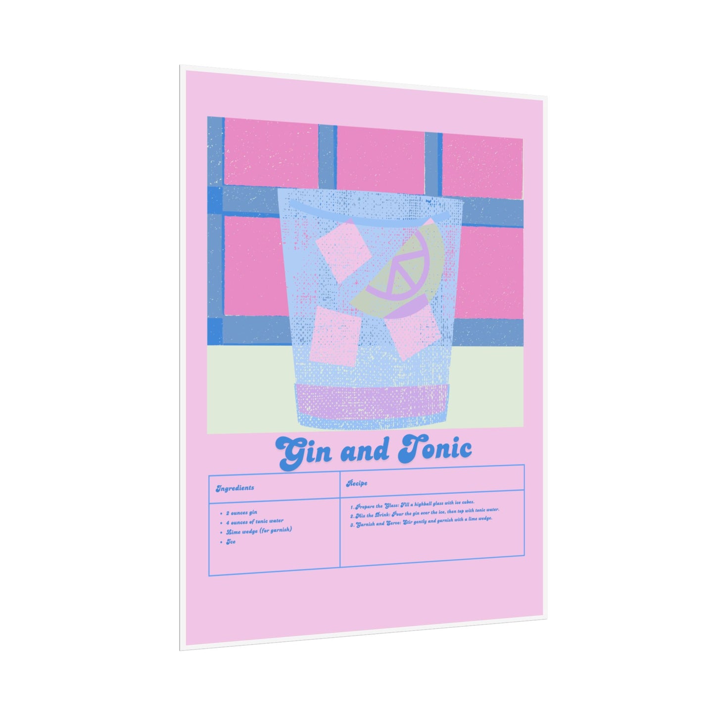 Gin and Tonic Illustration  Vertical Poster SMALL EU