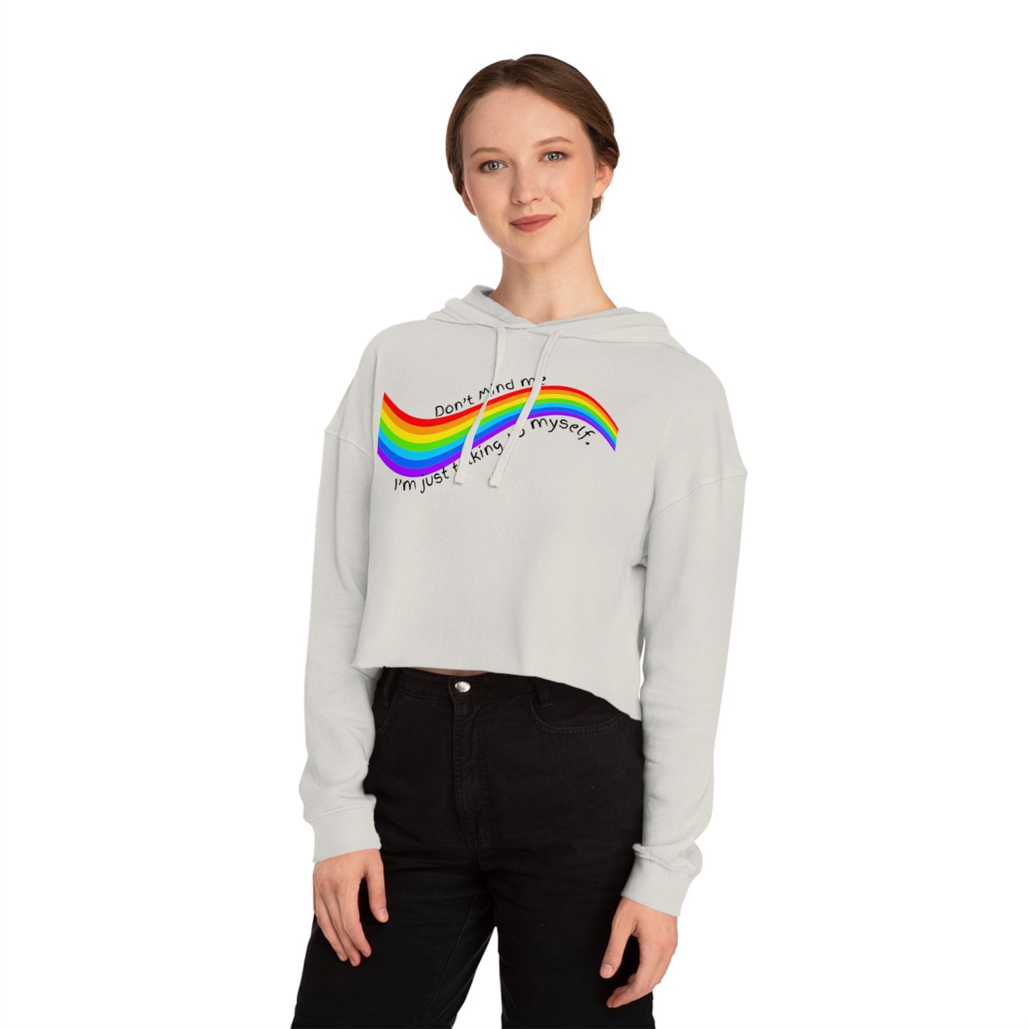 Talking to Myself Rainbow Crop Hoodie