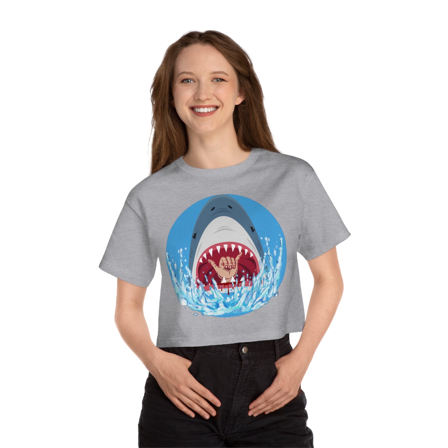 Surfin' Shark Champion Women's Heritage Cropped T-Shirt