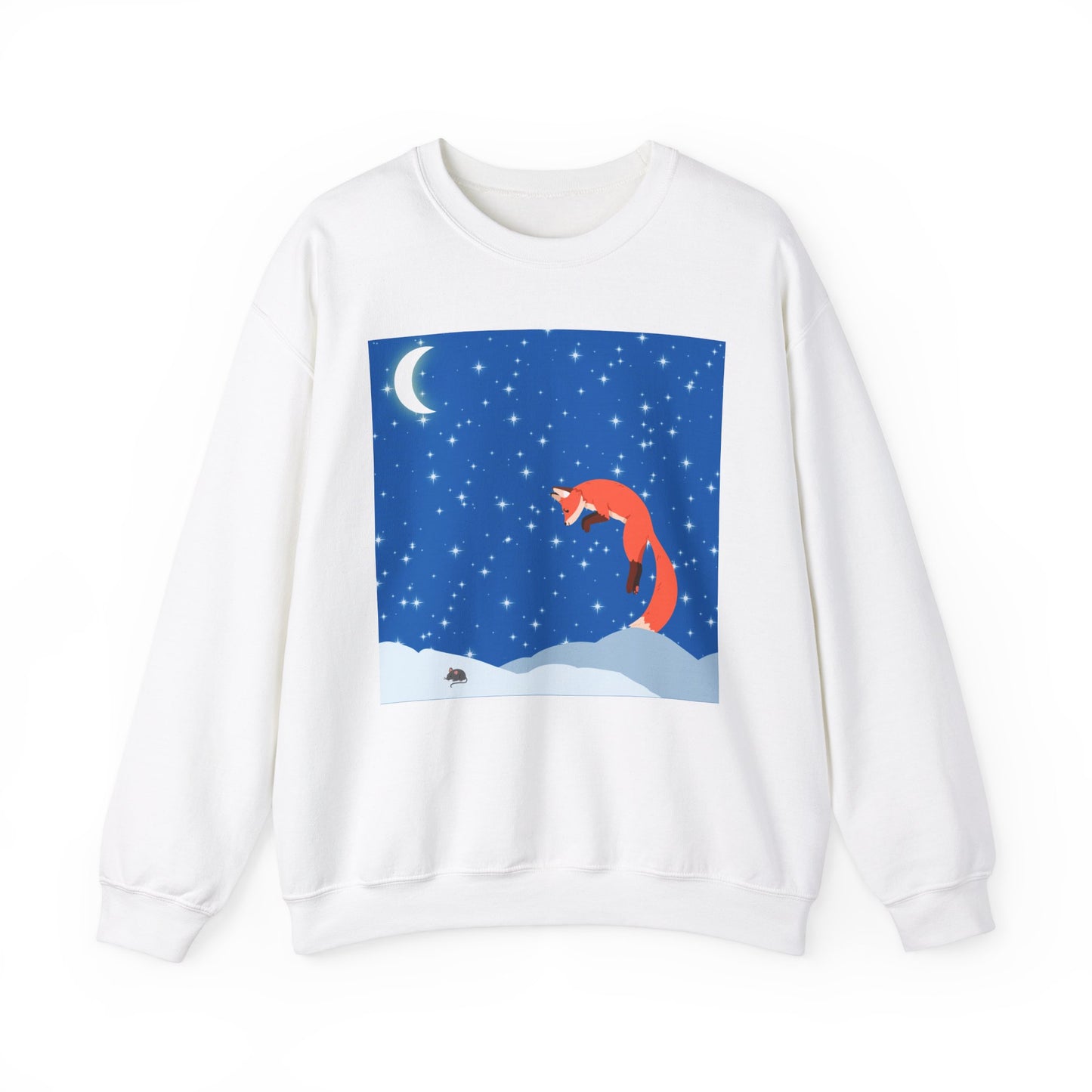 Sudadera unisex de mezcla pesada con cuello redondo Snow Jumping Fox