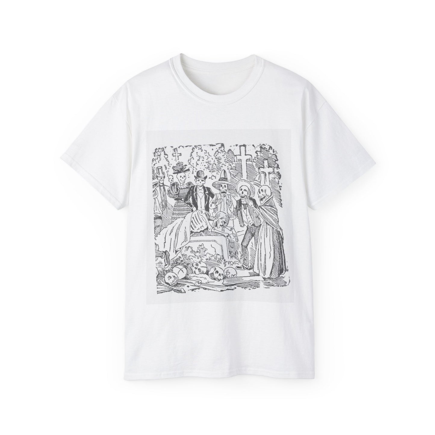 José Guadalupe Posada Un esqueleto con una sábana llorando en un cementerio 1880-1910 Camiseta unisex de algodón ultra fino UE