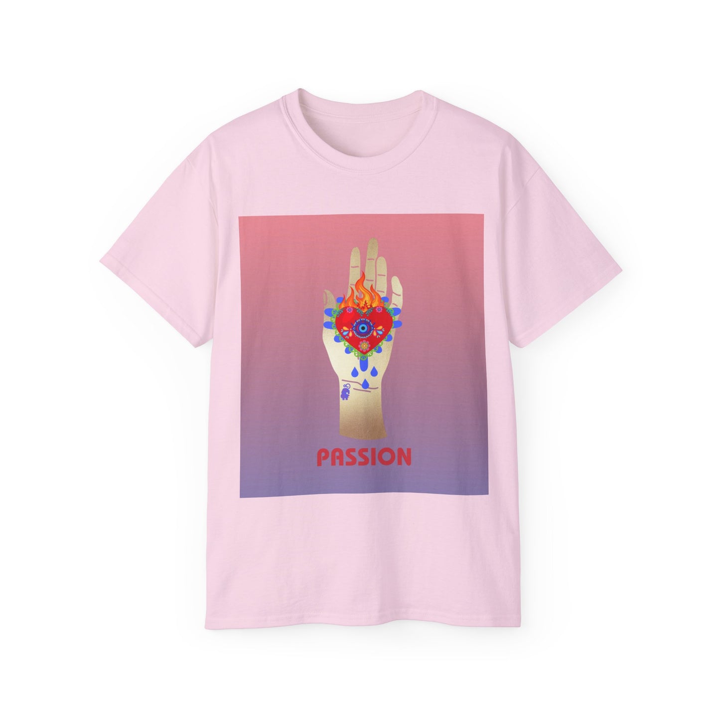 Camiseta de algodón ultra suave con ilustración de corazón ardiente de Passions EU