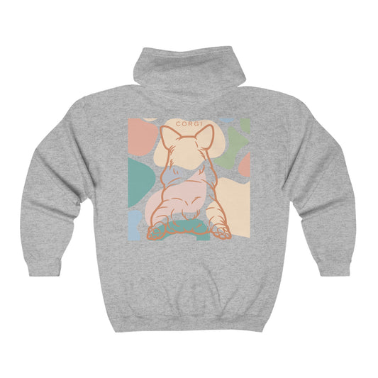 Sudadera unisex con capucha y cierre completo de mezcla pesada Corgi Rump 