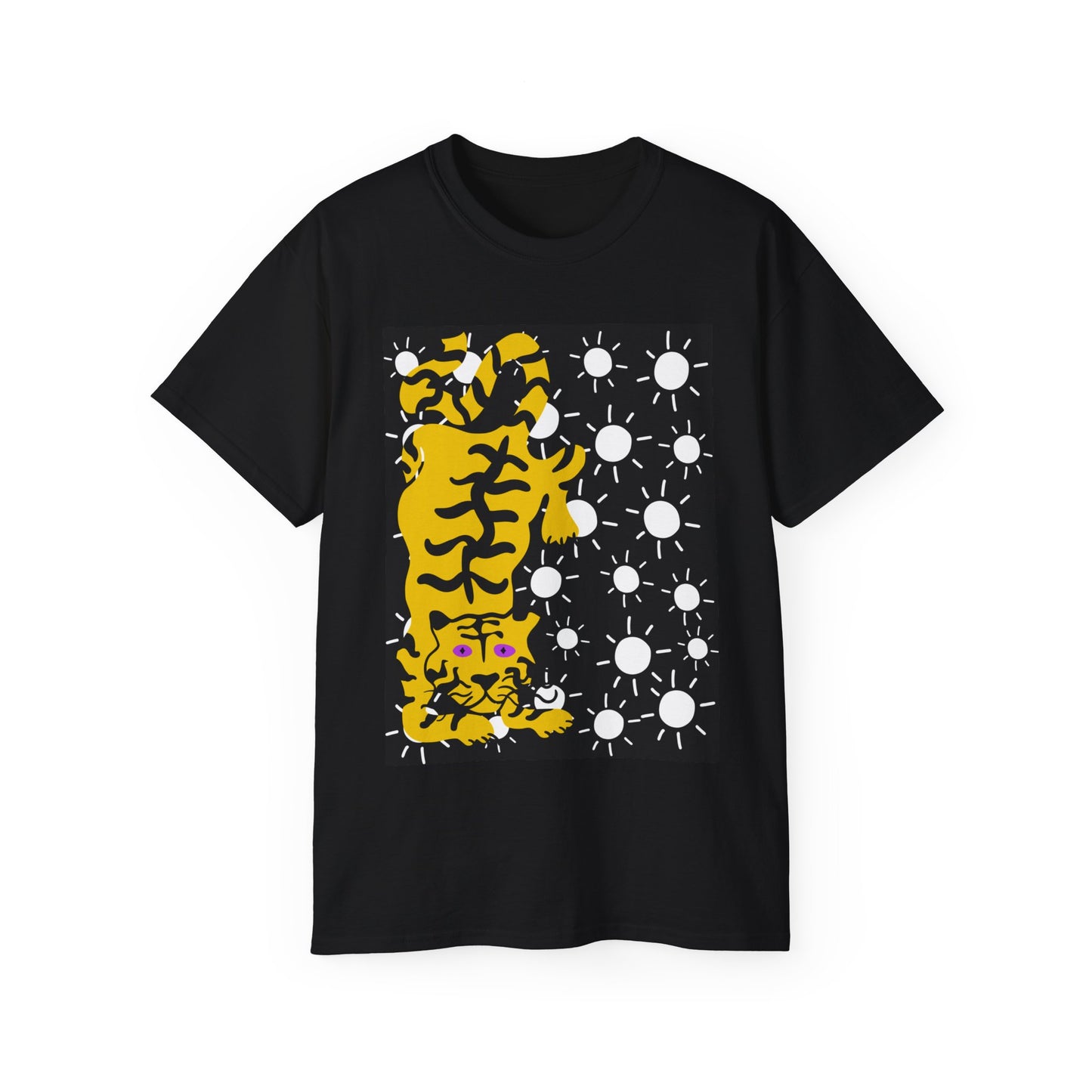 Camiseta unisex de algodón ultrafino con estampado de tigre y estrellas blancas