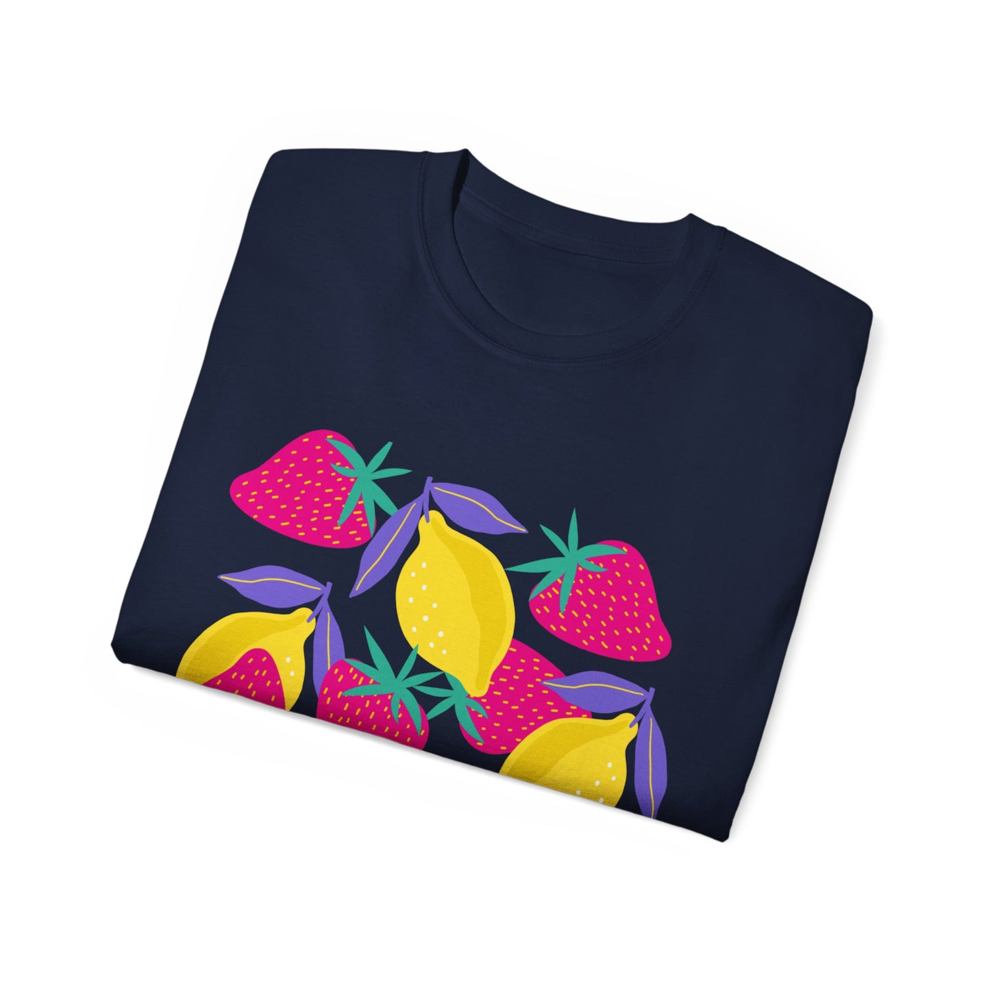 Camiseta unisex de algodón ultrafino con limones y fresas