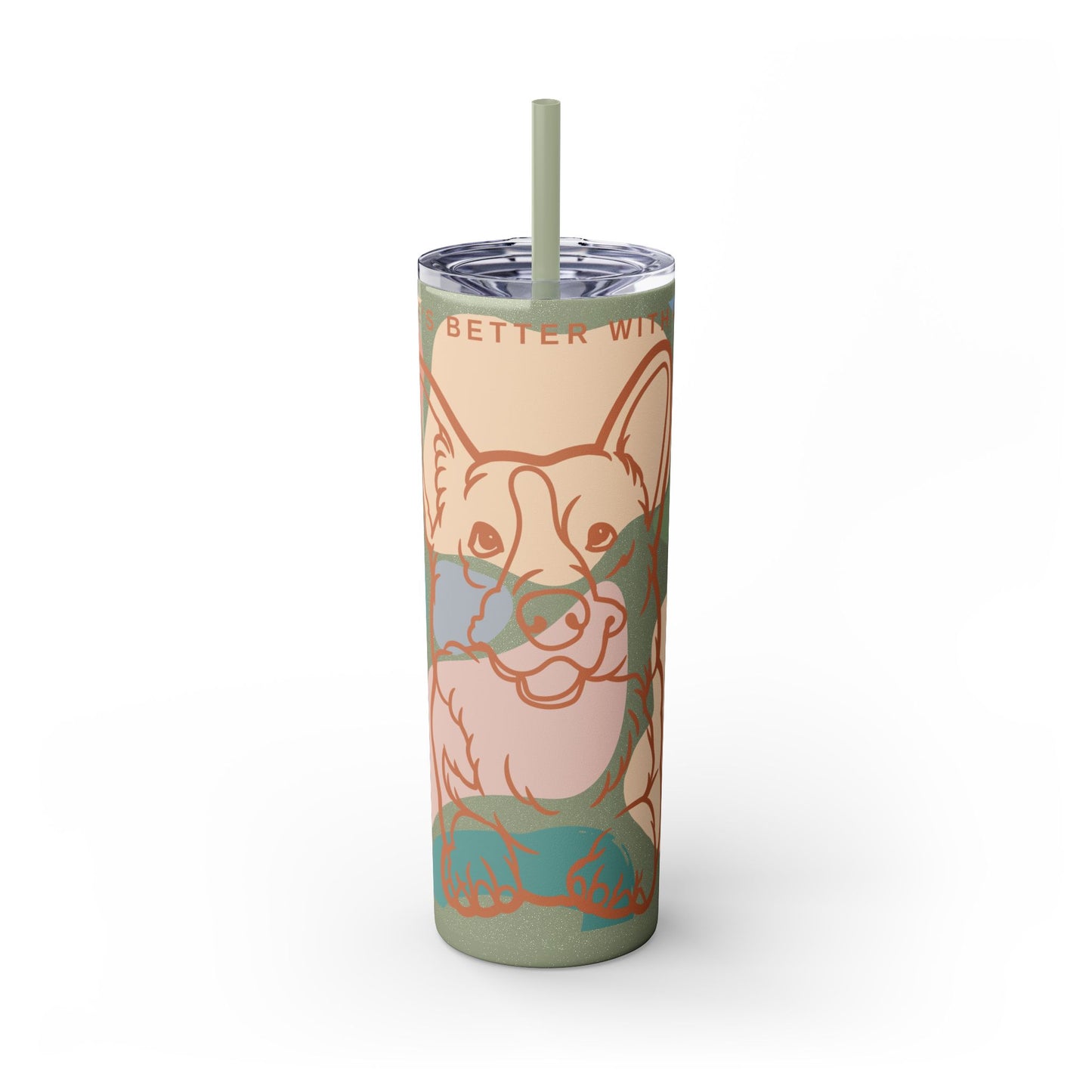 Cute Corgi Skinny Tumbler with Straw, 20oz