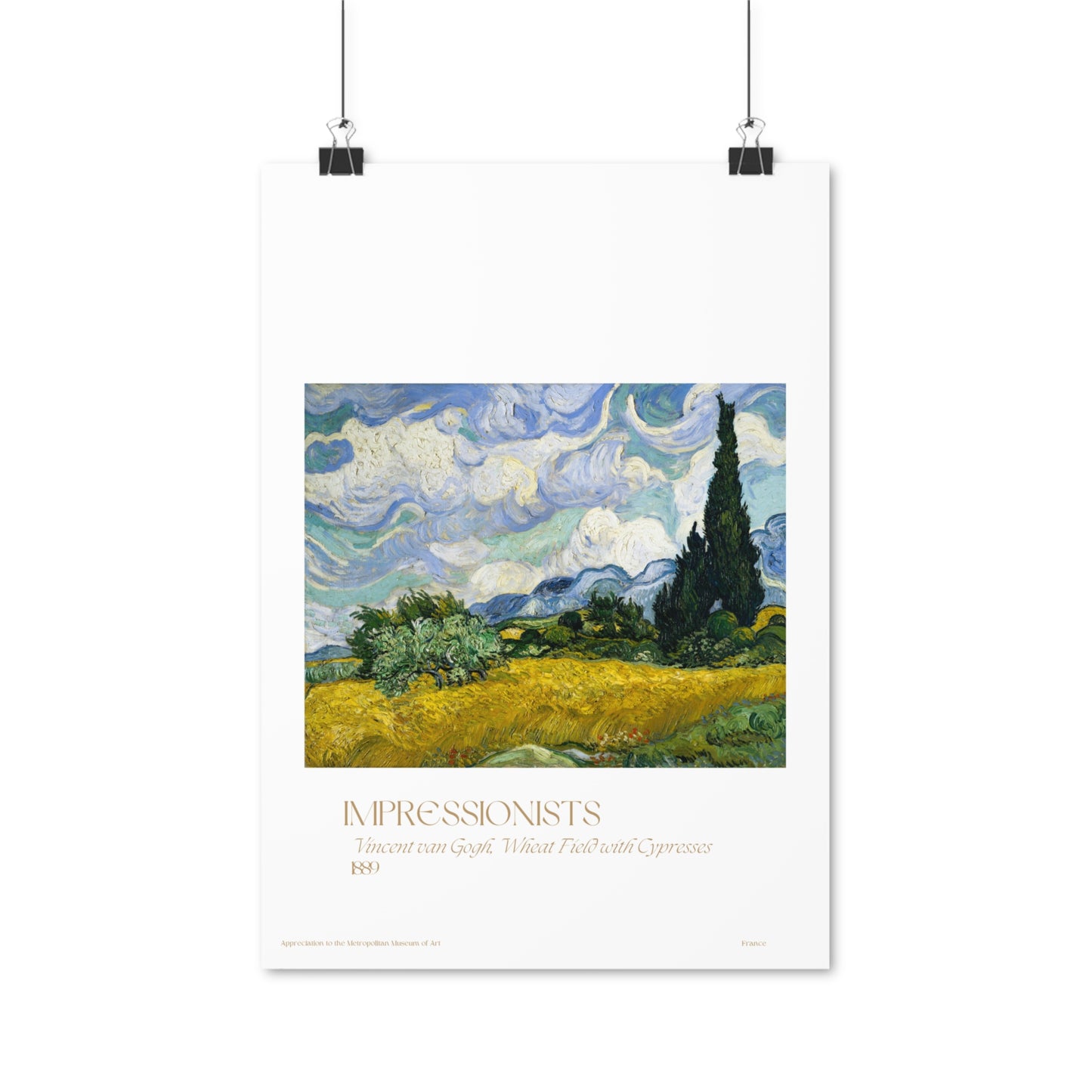 Vincent van Gogh, Wheat Field with Cypresses 1889 Vertical Poster EU