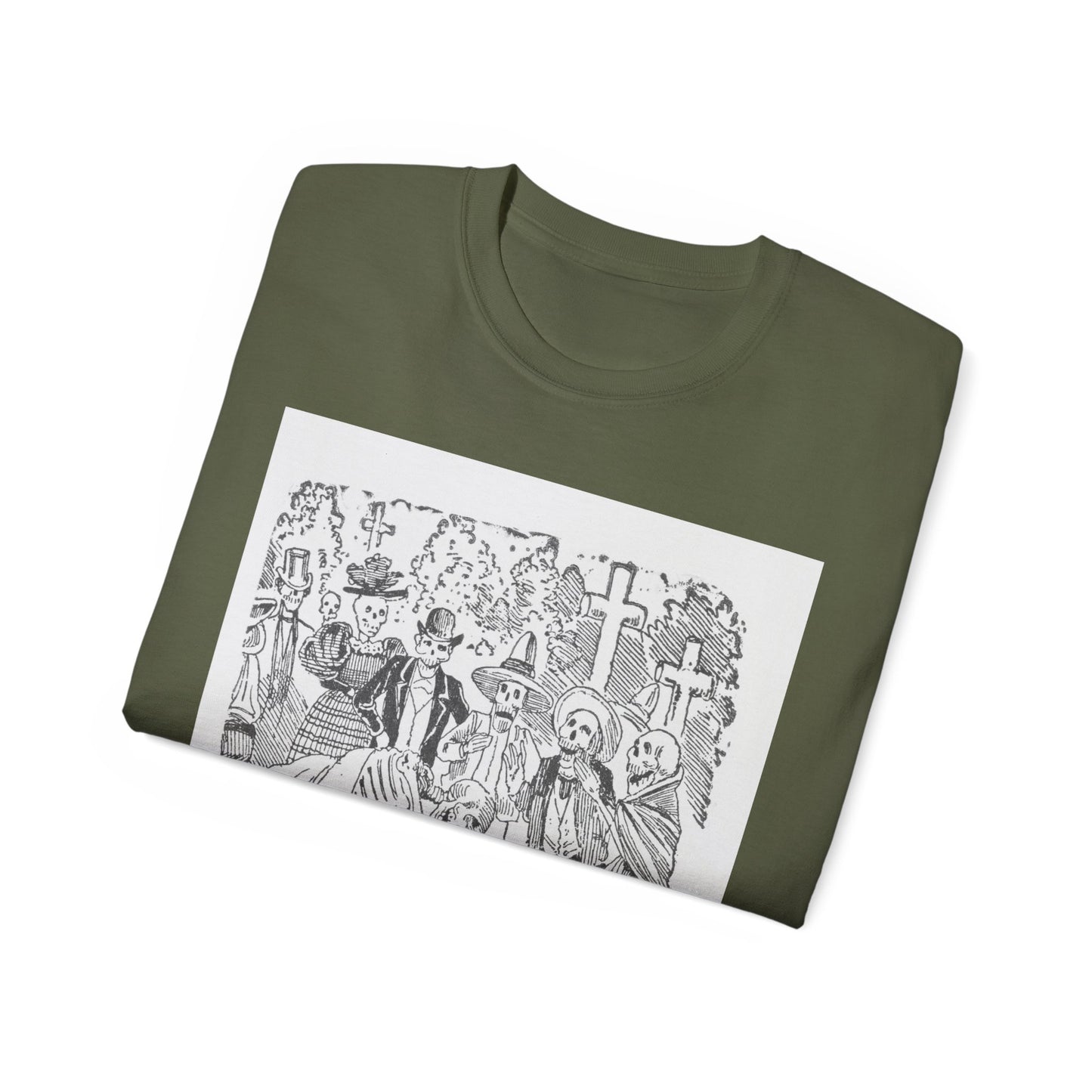 José Guadalupe Posada Un esqueleto con una sábana llorando en un cementerio 1880-1910 Camiseta unisex de algodón ultra fino UE