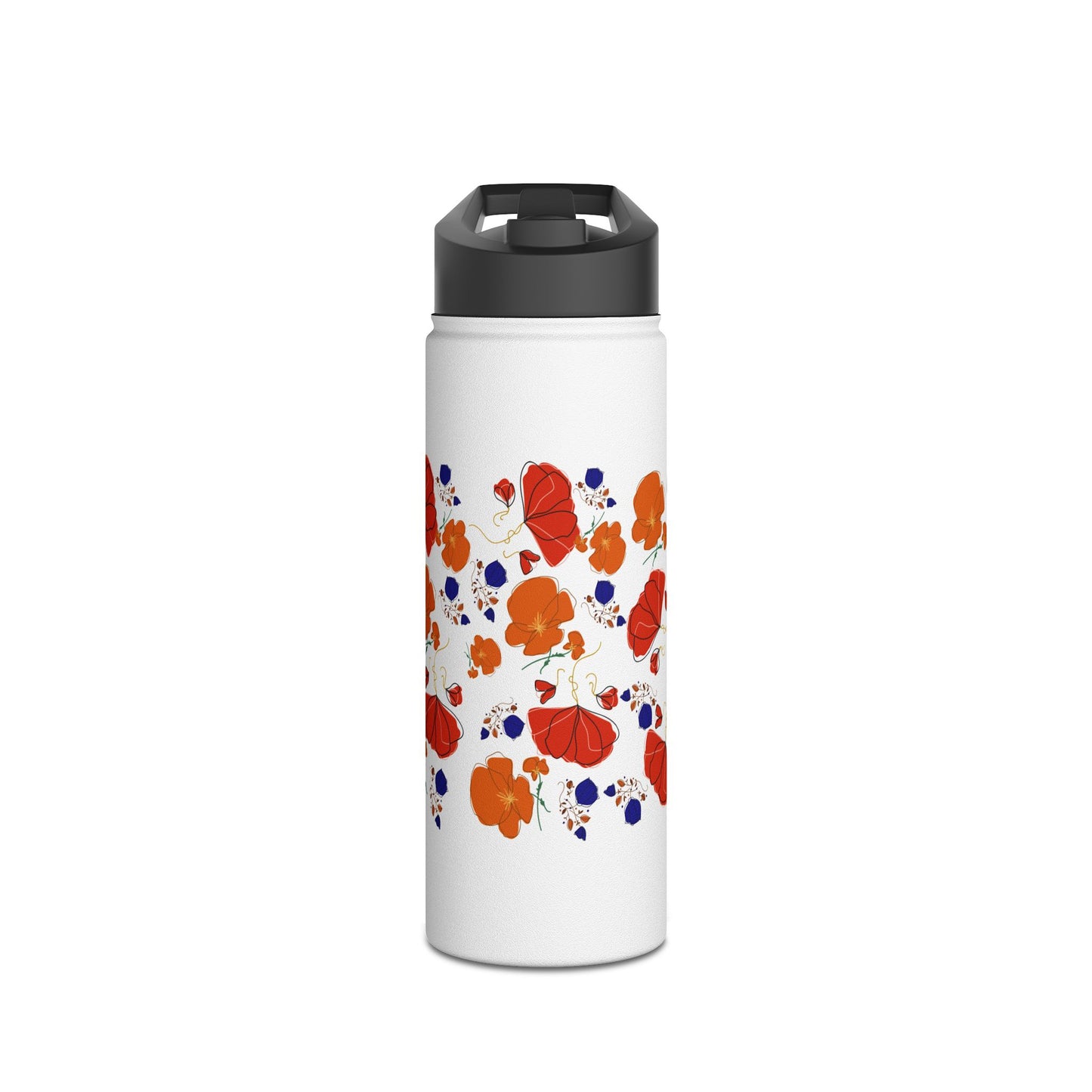 Poppy Bouquet Stainless Steel Water Bottle, Standard Lid