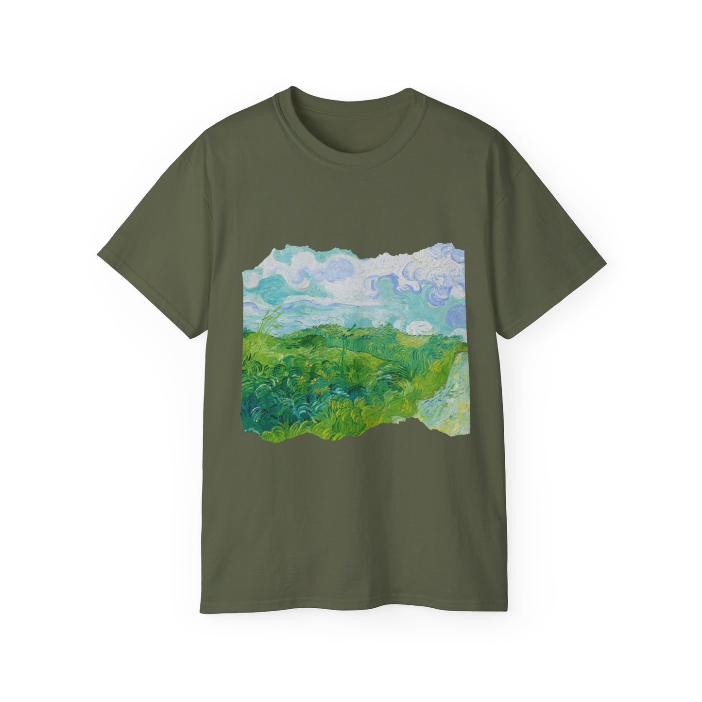 Camiseta unisex de algodón ultra fino con estampado de campos de trigo verde de Van Gogh, Auvers, 1890, UE