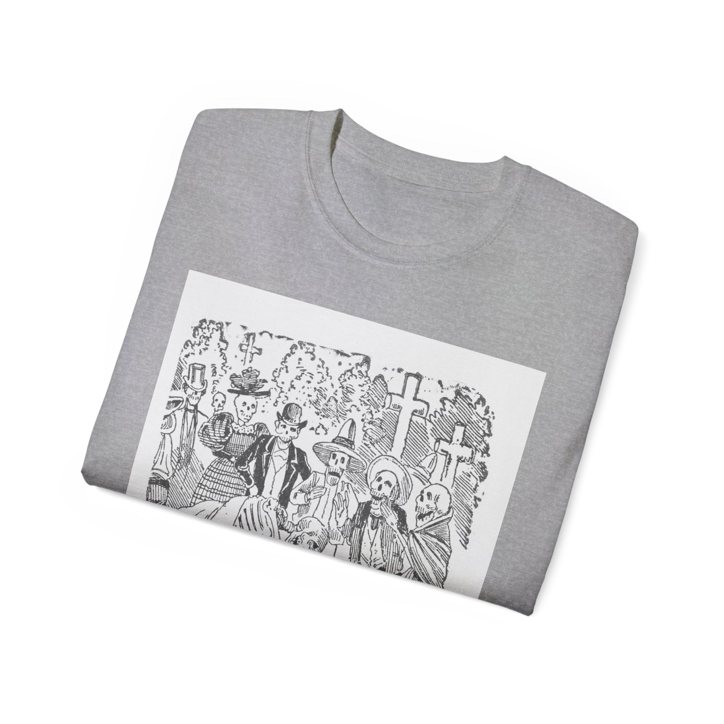 José Guadalupe Posada Un esqueleto con una sábana llorando en un cementerio 1880-1910 Camiseta unisex de algodón ultra fino UE