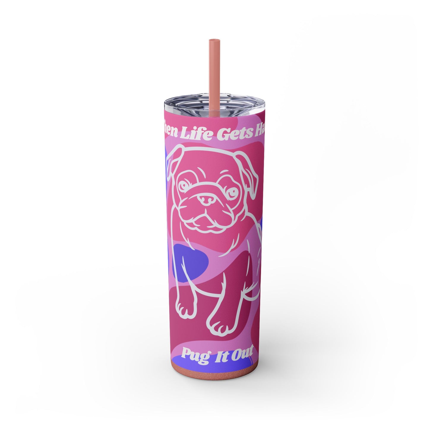 Charming Pug Skinny Tumbler with Straw, 20oz