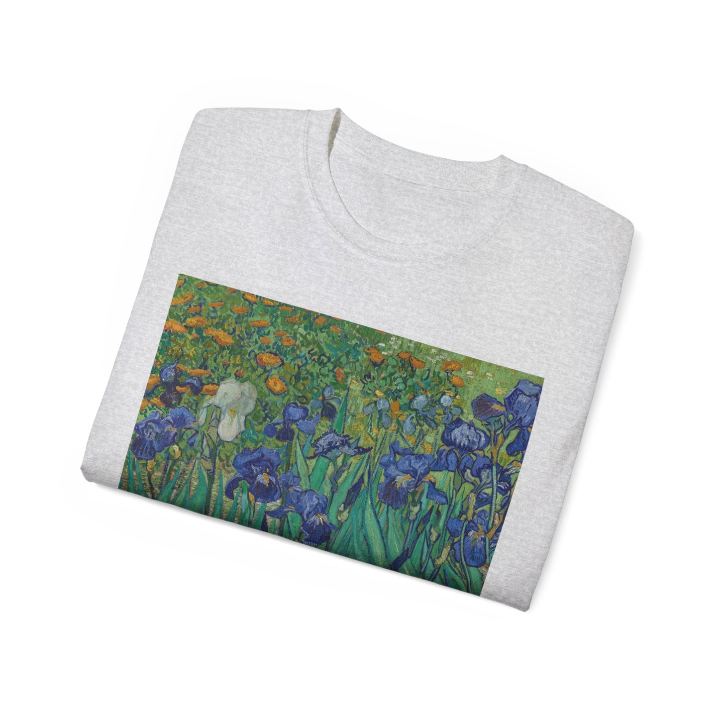 Camiseta unisex de algodón ultrafino con la imagen de los lirios rasgados de Van Gogh, 1889