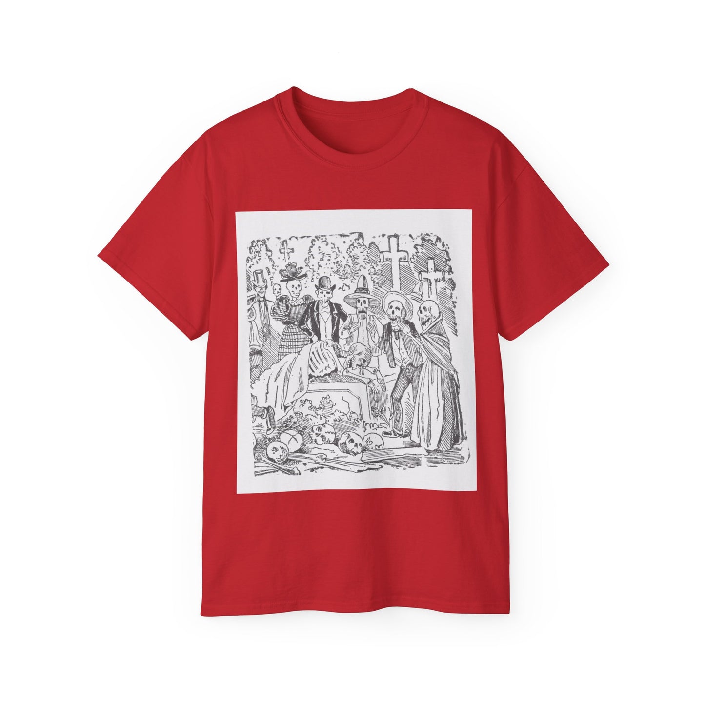 José Guadalupe Posada Un esqueleto con una sábana llorando en un cementerio 1880-1910 Camiseta unisex de algodón ultra fino UE