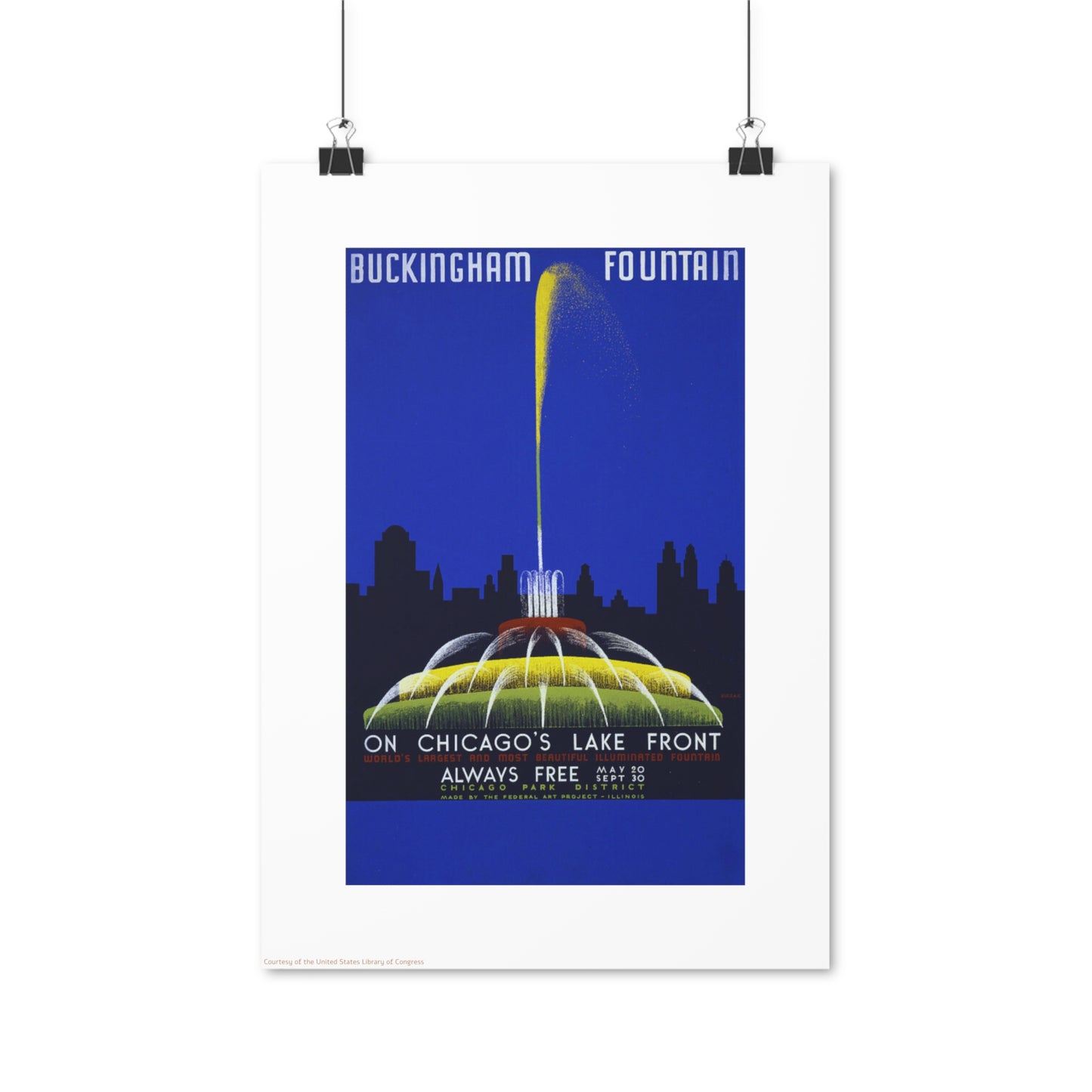 Chicago Buckingham Fountain Mysteries Illustration Vertical Poster EU