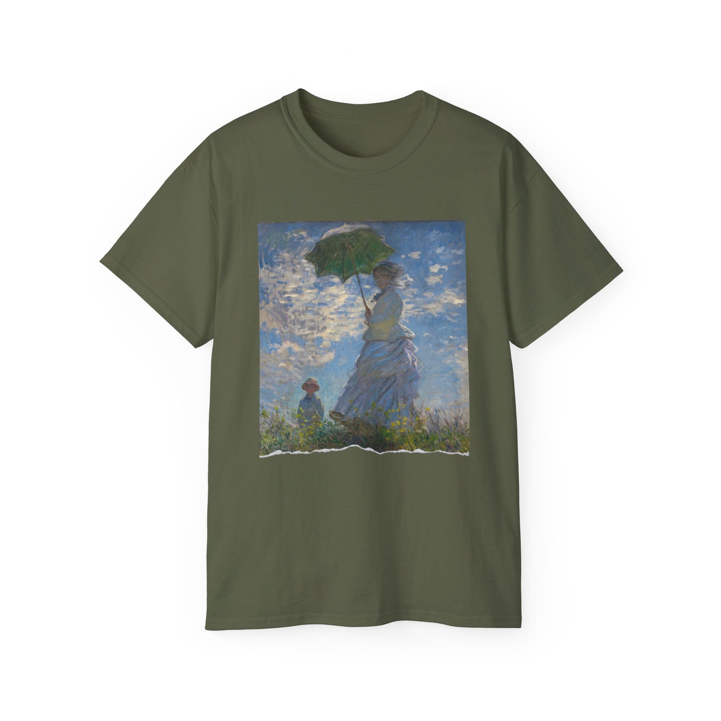 Camiseta de algodón ultrafino de la UE con el motivo Madame Monet y su hijo o El paseo de Claude Monet, 1875