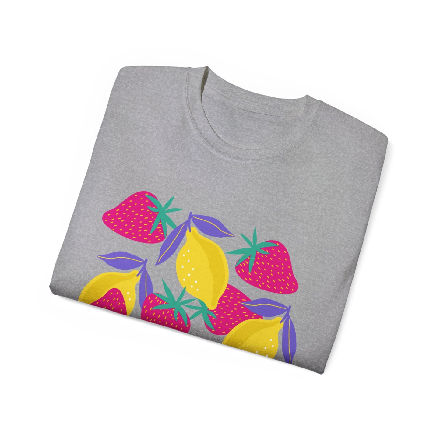 Camiseta unisex de algodón ultrafino con limones y fresas