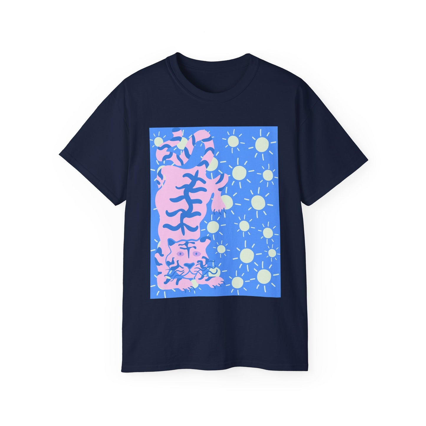 Camiseta unisex de algodón ultrafino con estampado de tigre y estrellas amarillas