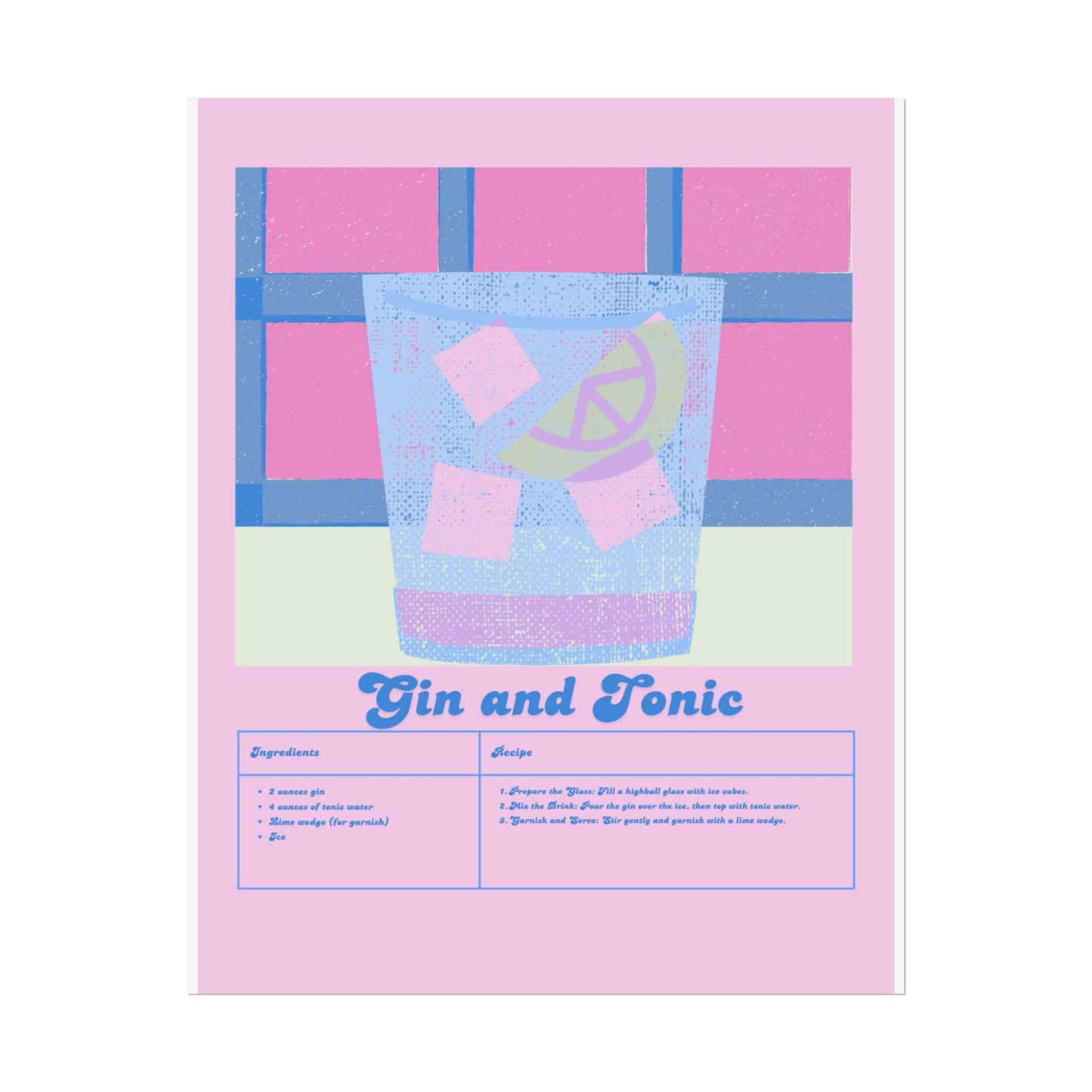 Gin and Tonic Illustration  Vertical Poster SMALL EU