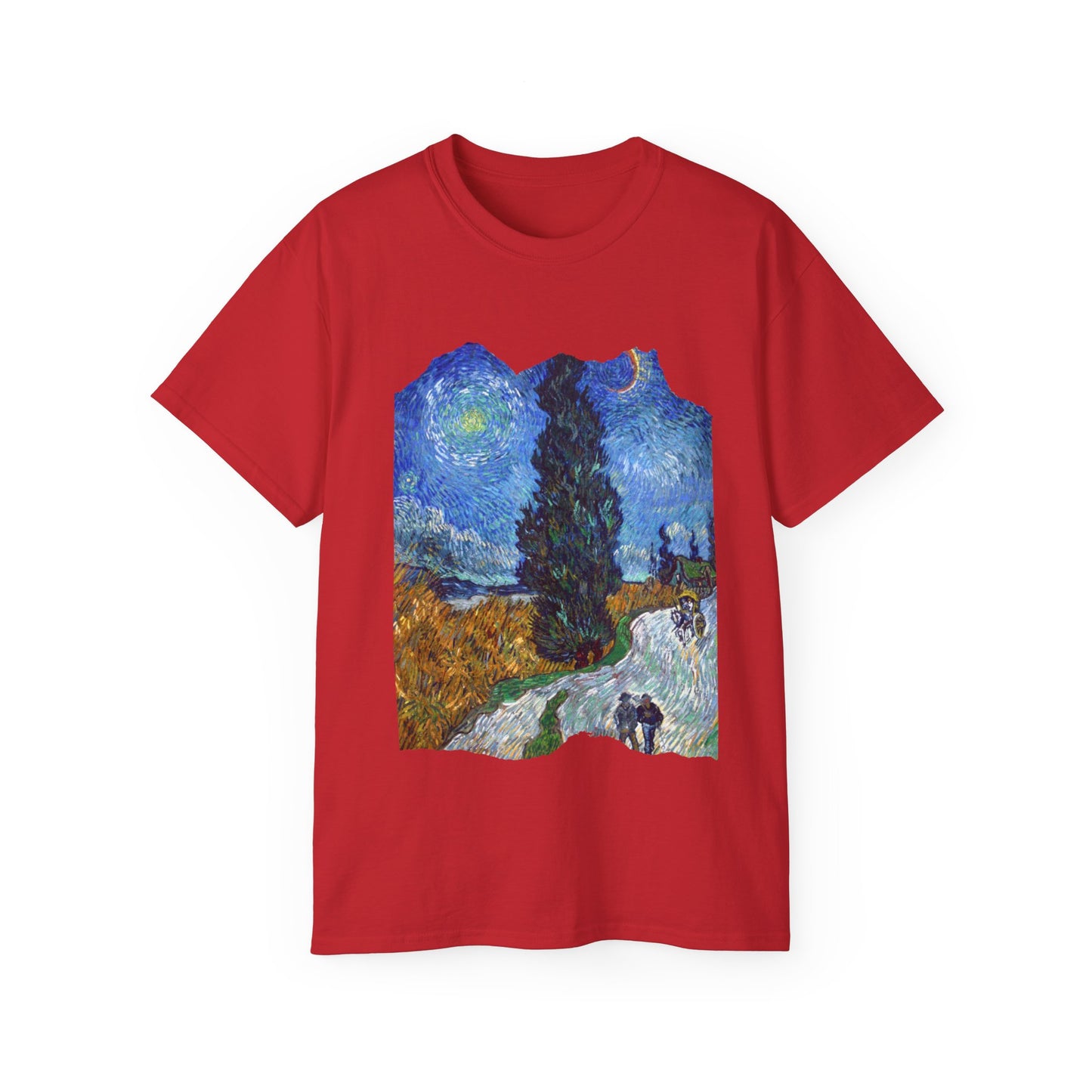 Ripped Vincent Van Gogh, Road with Cypresses and Star  1890 Ultra Cotton Tee