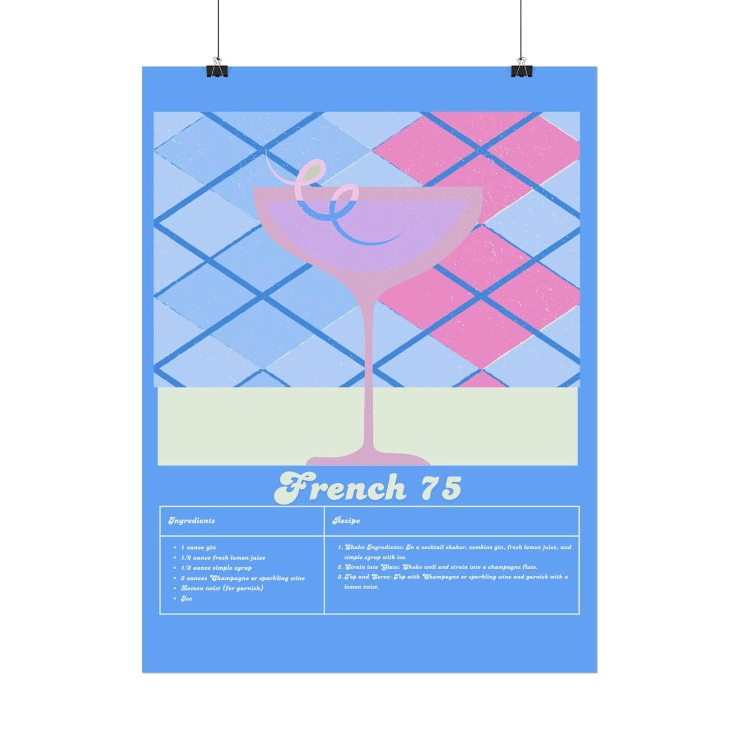 French 75 Illustration Vertical Poster LARGE EU