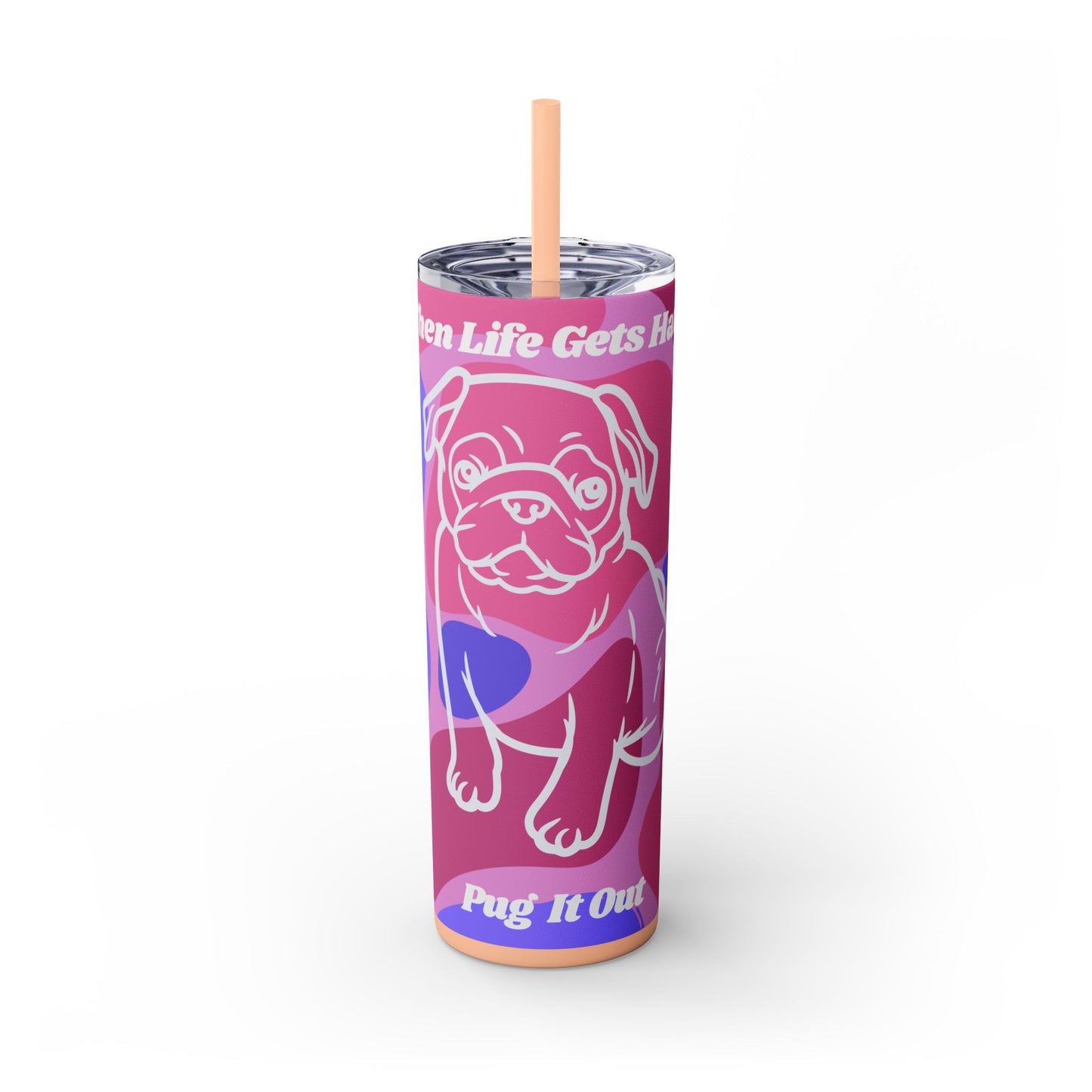 Charming Pug Skinny Tumbler with Straw, 20oz