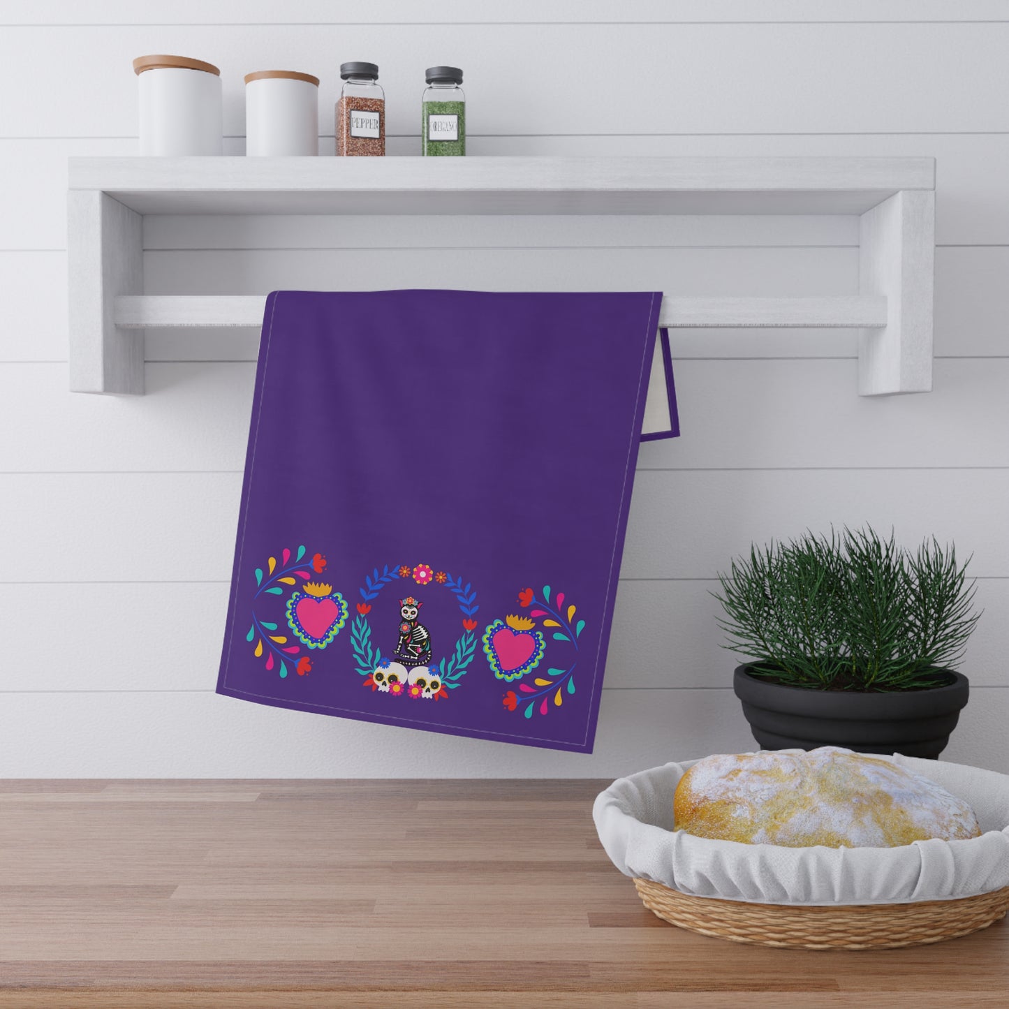 Dia De La Kittie Purple Towels cotton