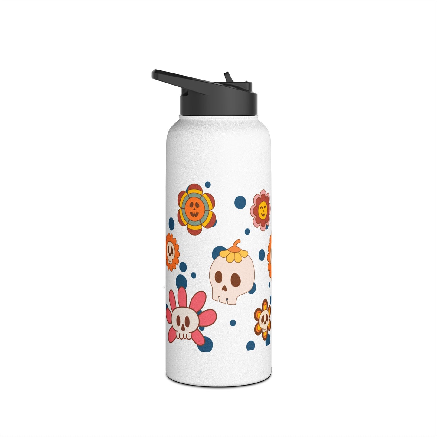 Halloween Flowers Stainless Steel Water Bottle, Standard Lid