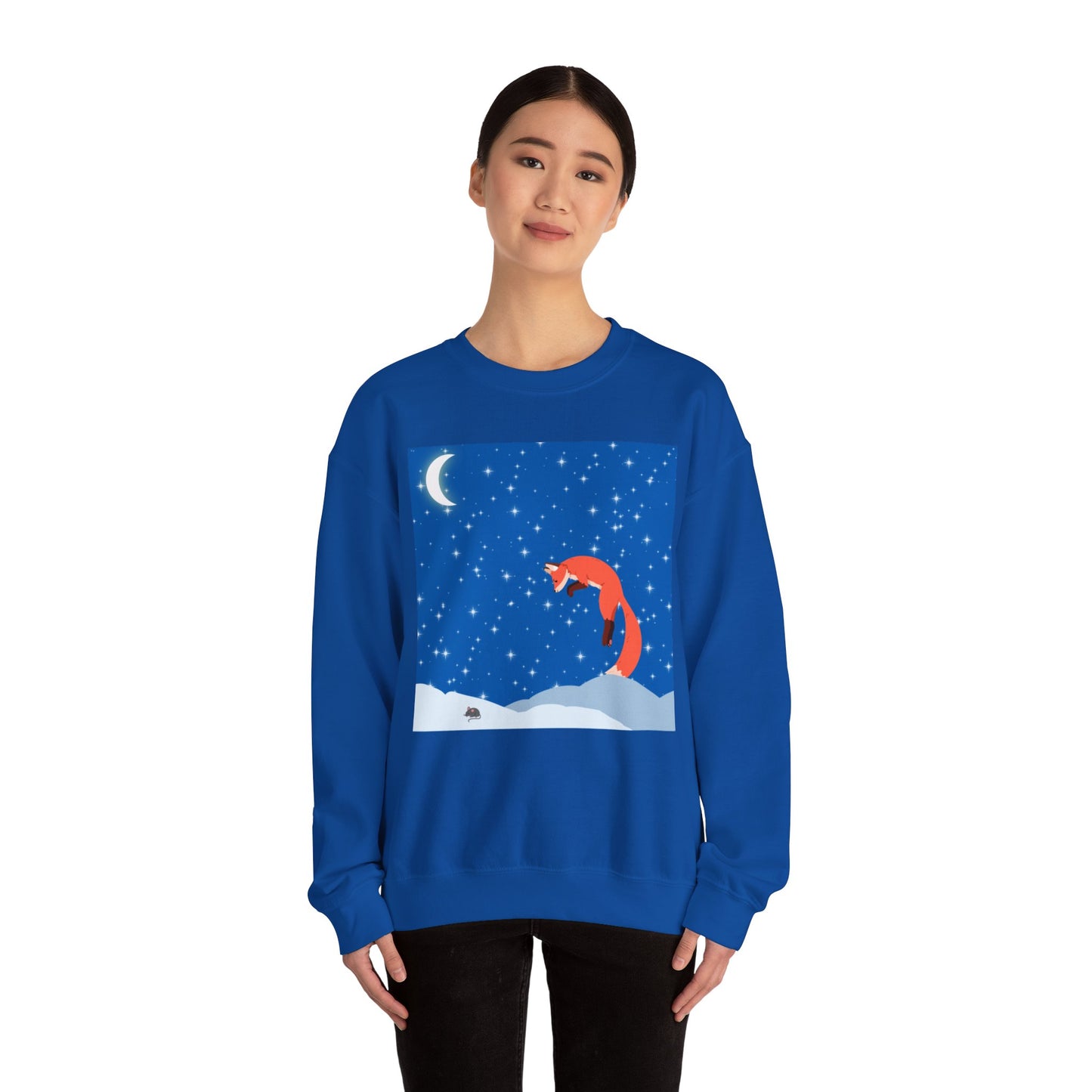 Sudadera unisex de mezcla pesada con cuello redondo Snow Jumping Fox