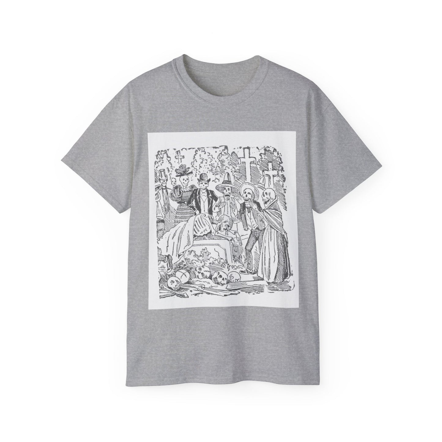 José Guadalupe Posada Un esqueleto con una sábana llorando en un cementerio 1880-1910 Camiseta unisex de algodón ultra fino UE