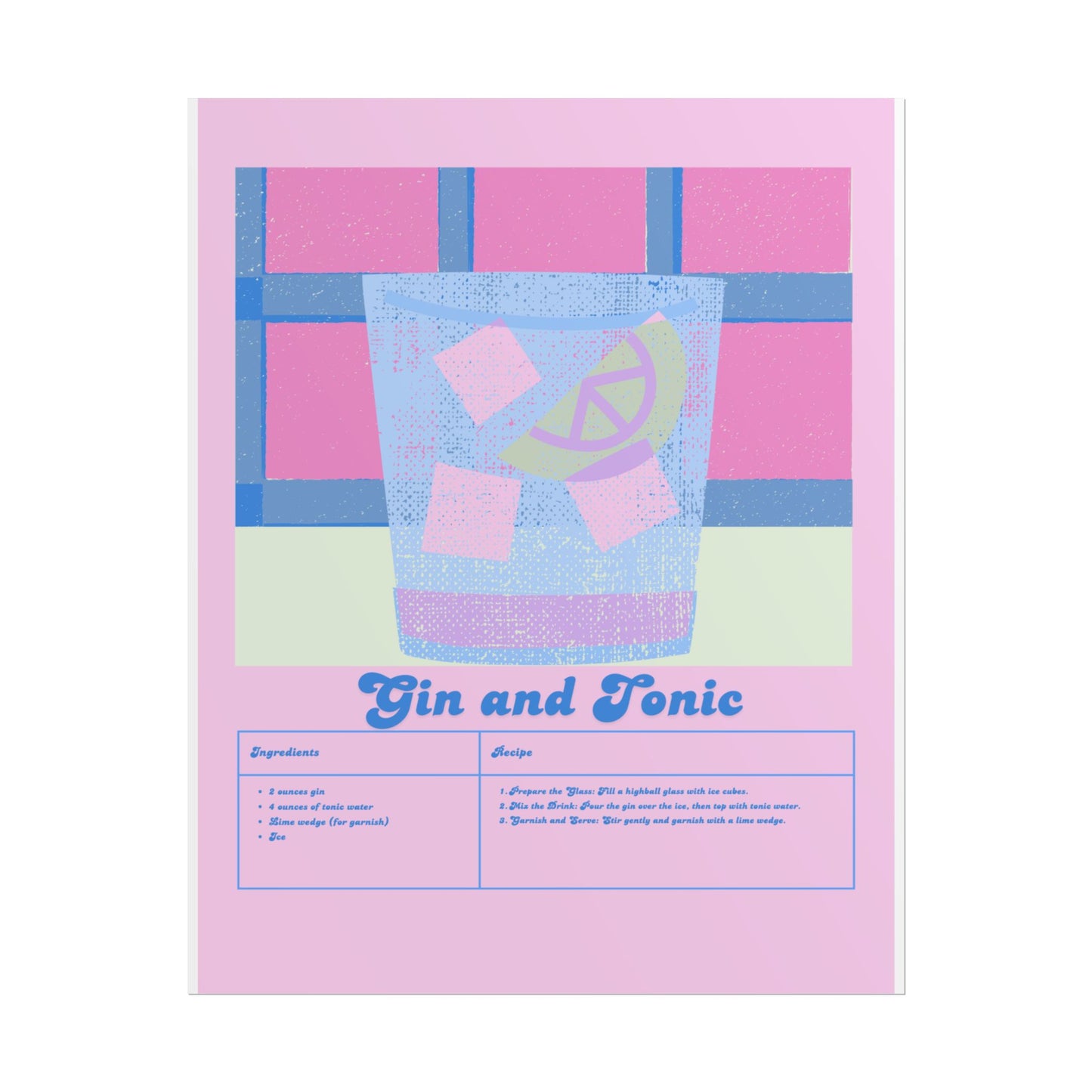 Gin and Tonic Illustration  Vertical Poster SMALL EU