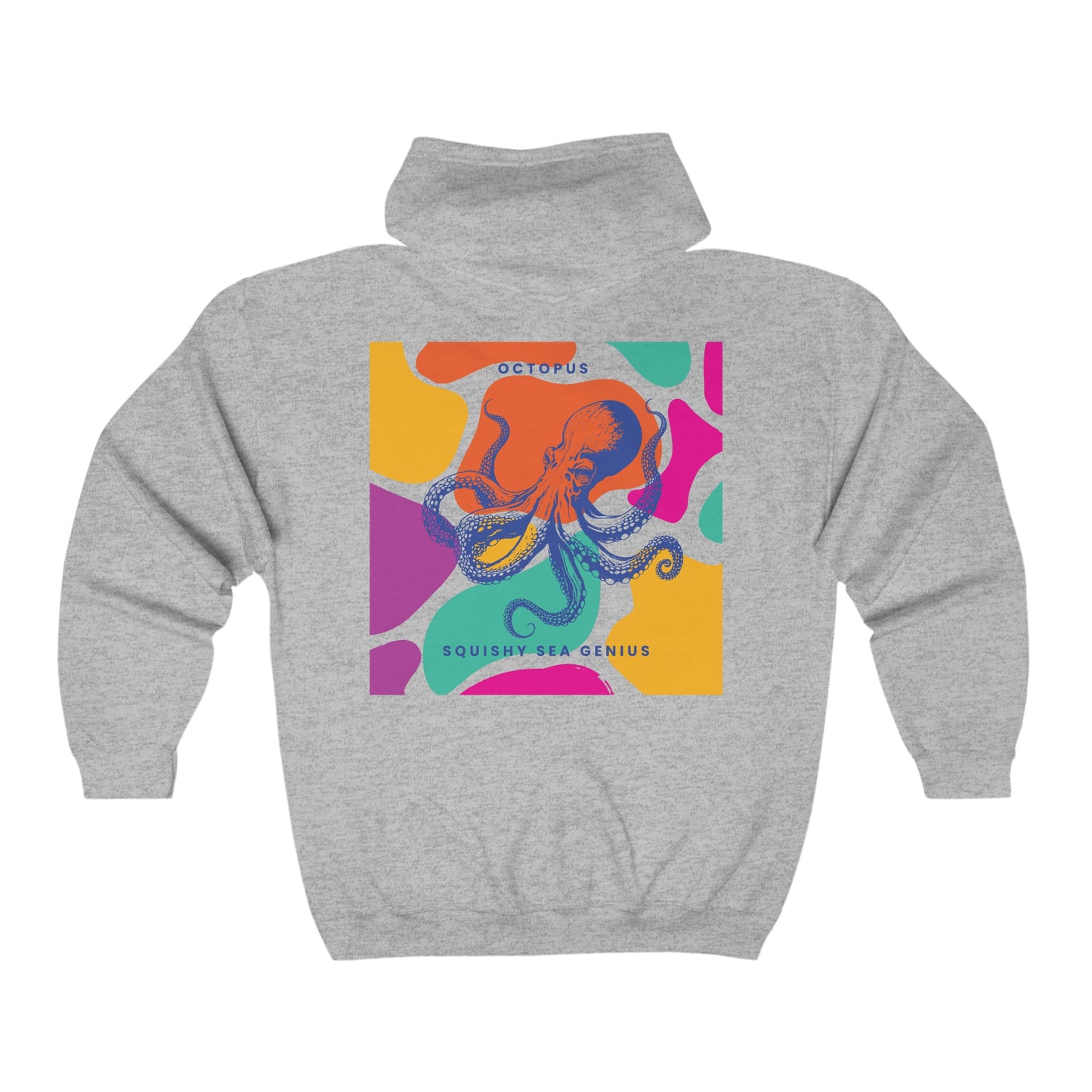 Sudadera unisex con capucha y cremallera completa de mezcla pesada Squishy Sea Genius Octopus 