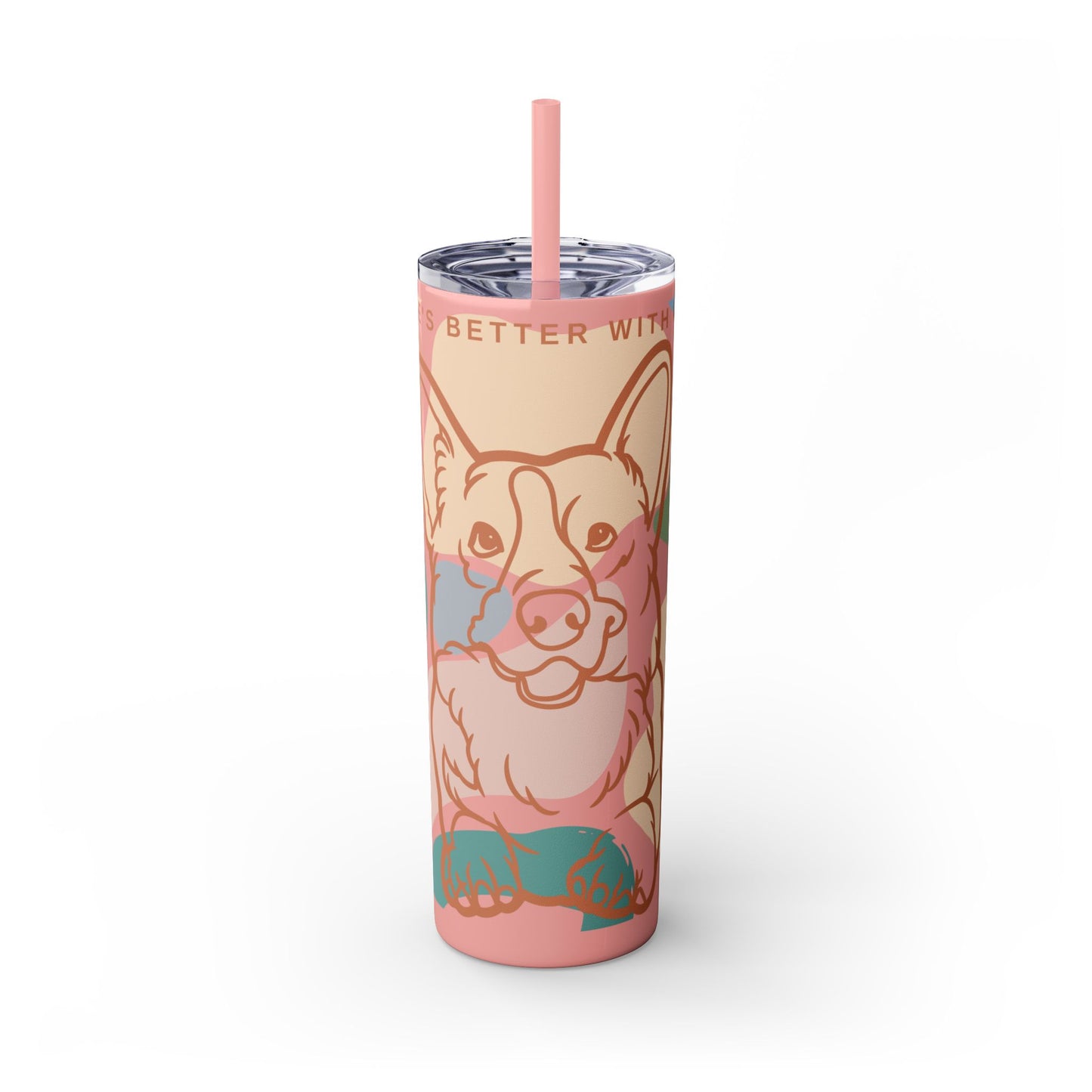 Cute Corgi Skinny Tumbler with Straw, 20oz