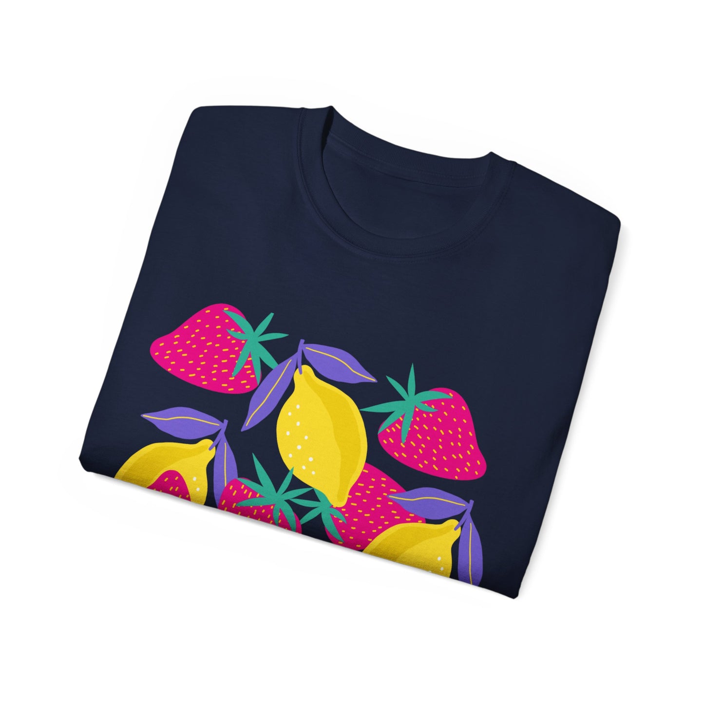 Camiseta unisex de algodón ultrafino con limones y fresas