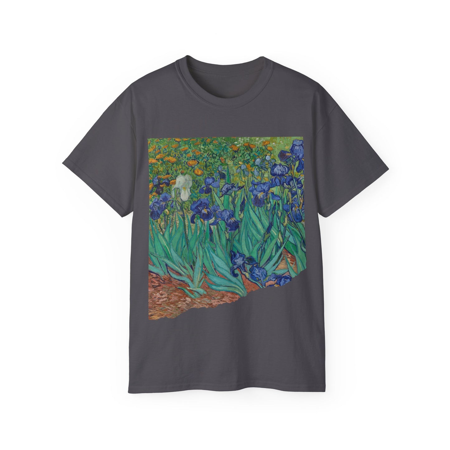 Camiseta unisex de algodón ultrafino con la imagen de los lirios rasgados de Van Gogh, 1889