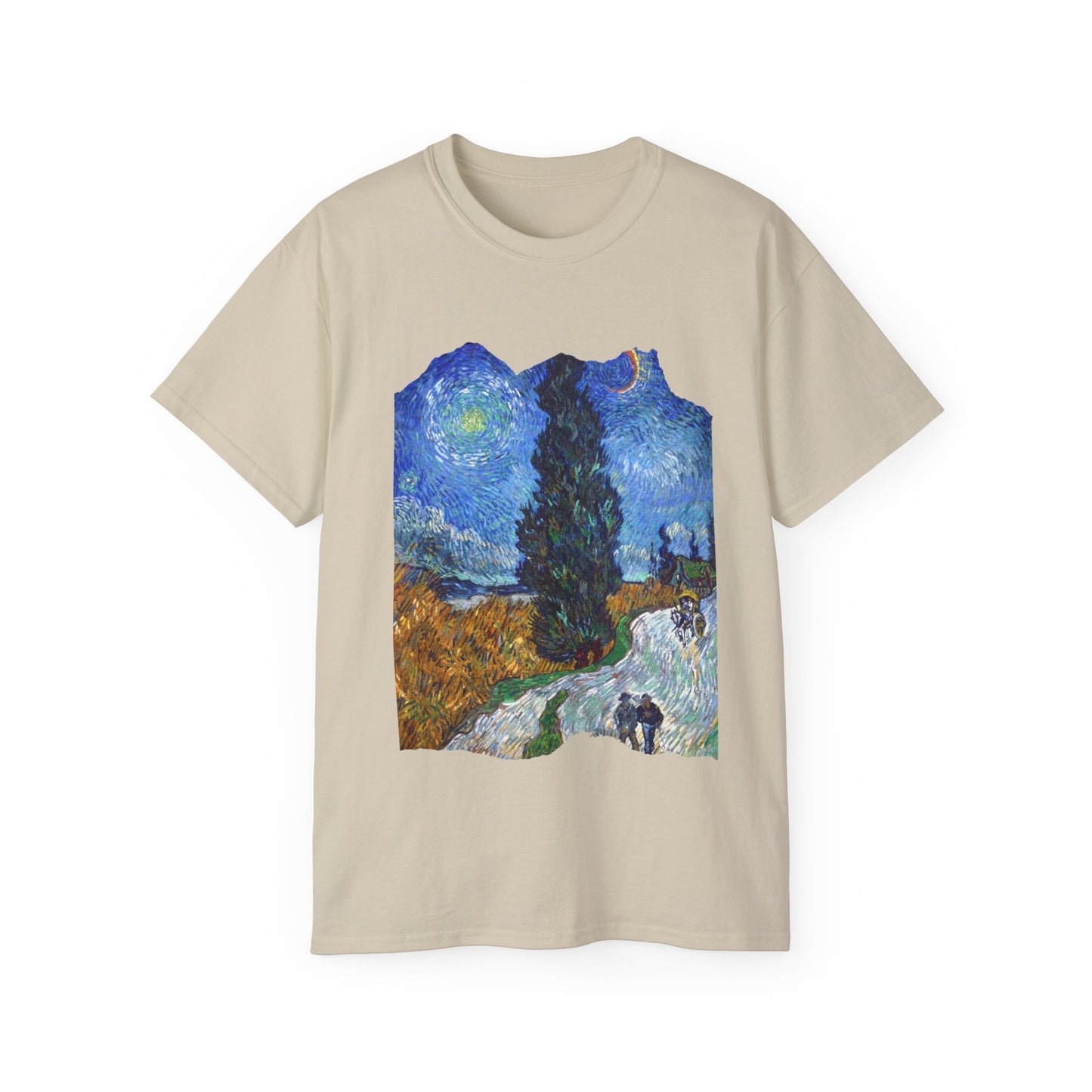 Ripped Vincent Van Gogh, Road with Cypresses and Star  1890 Ultra Cotton Tee