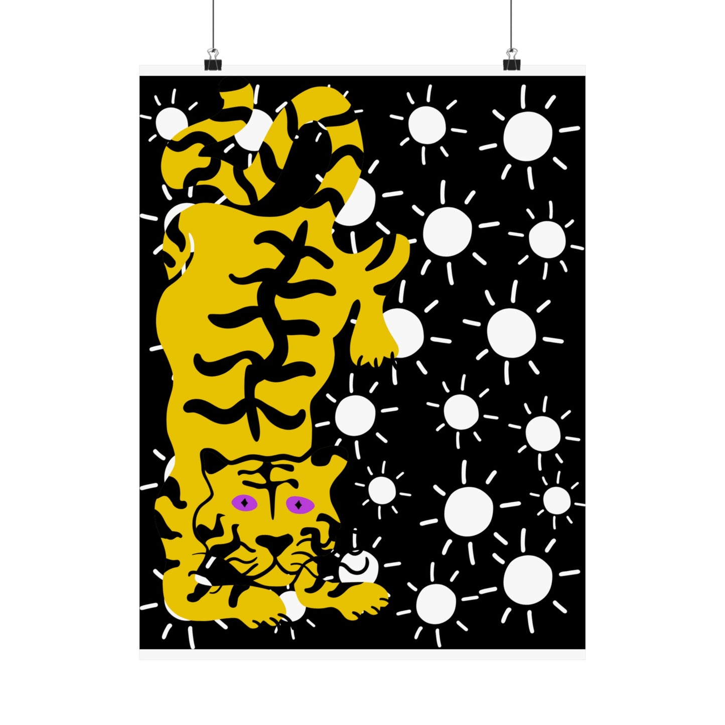 Tiger with White Stars Illustration Vertical Poster