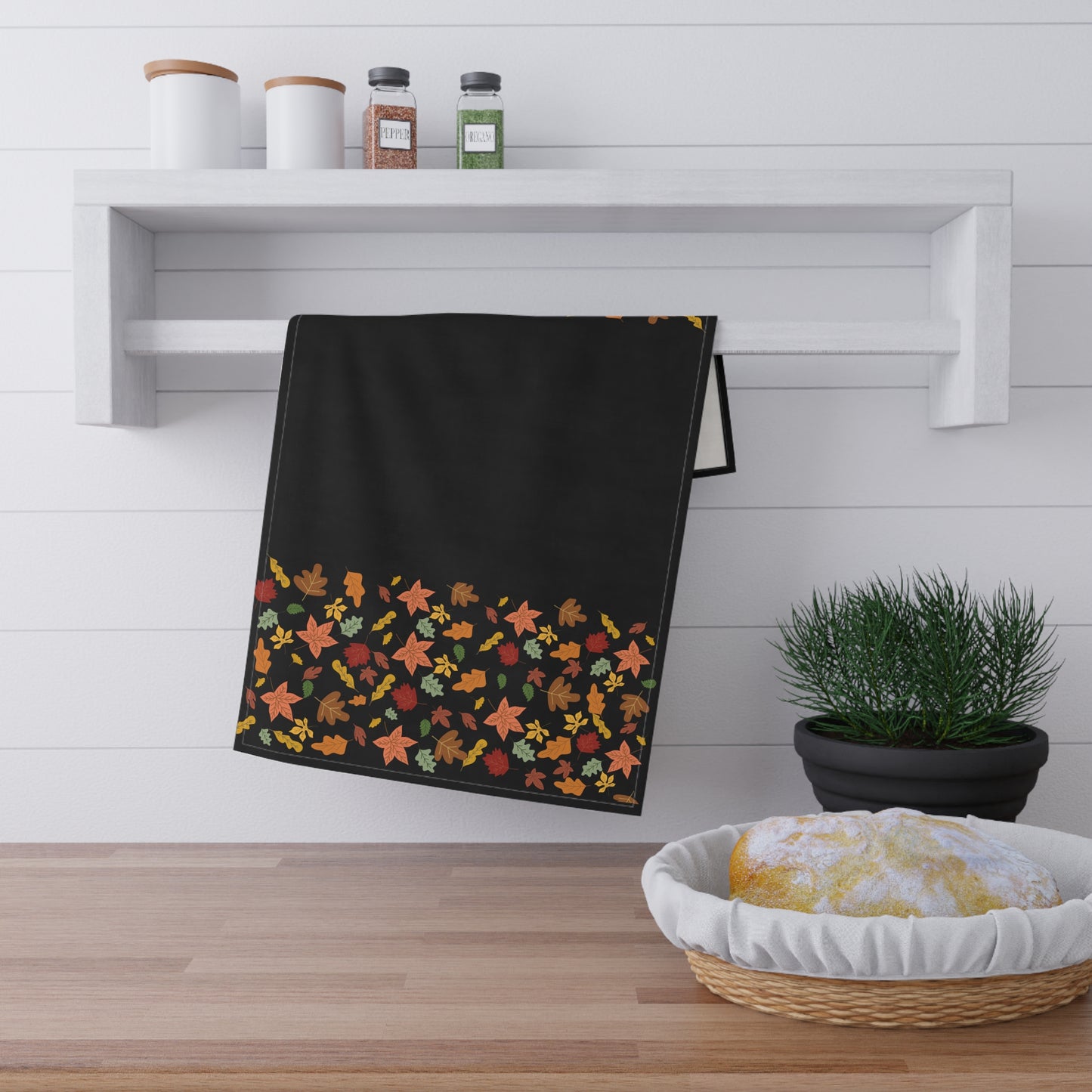 Autumn Leaves Black Towels cotton