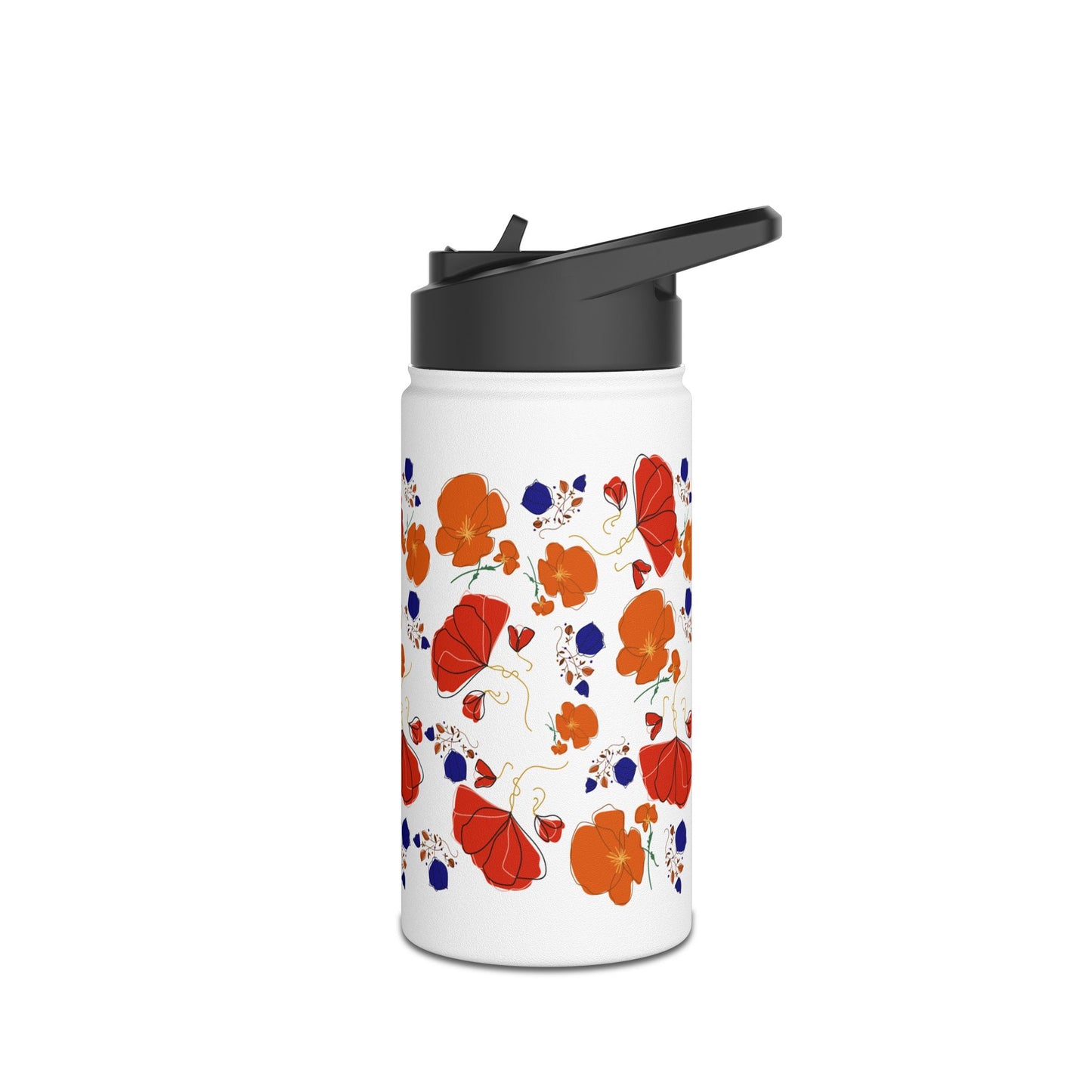 Poppy Bouquet Stainless Steel Water Bottle, Standard Lid