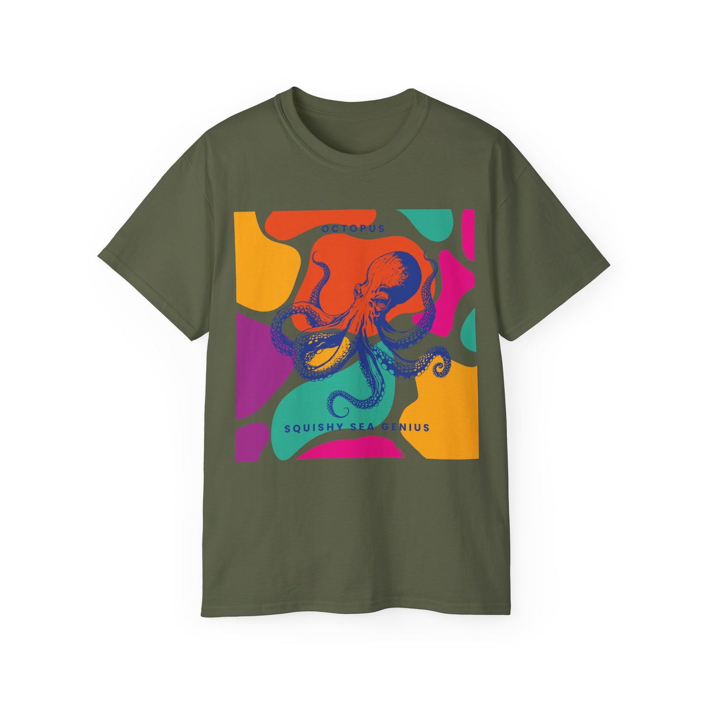 Camiseta unisex de algodón ultra suave con diseño de pulpo Squishy Sea Genius de la UE 