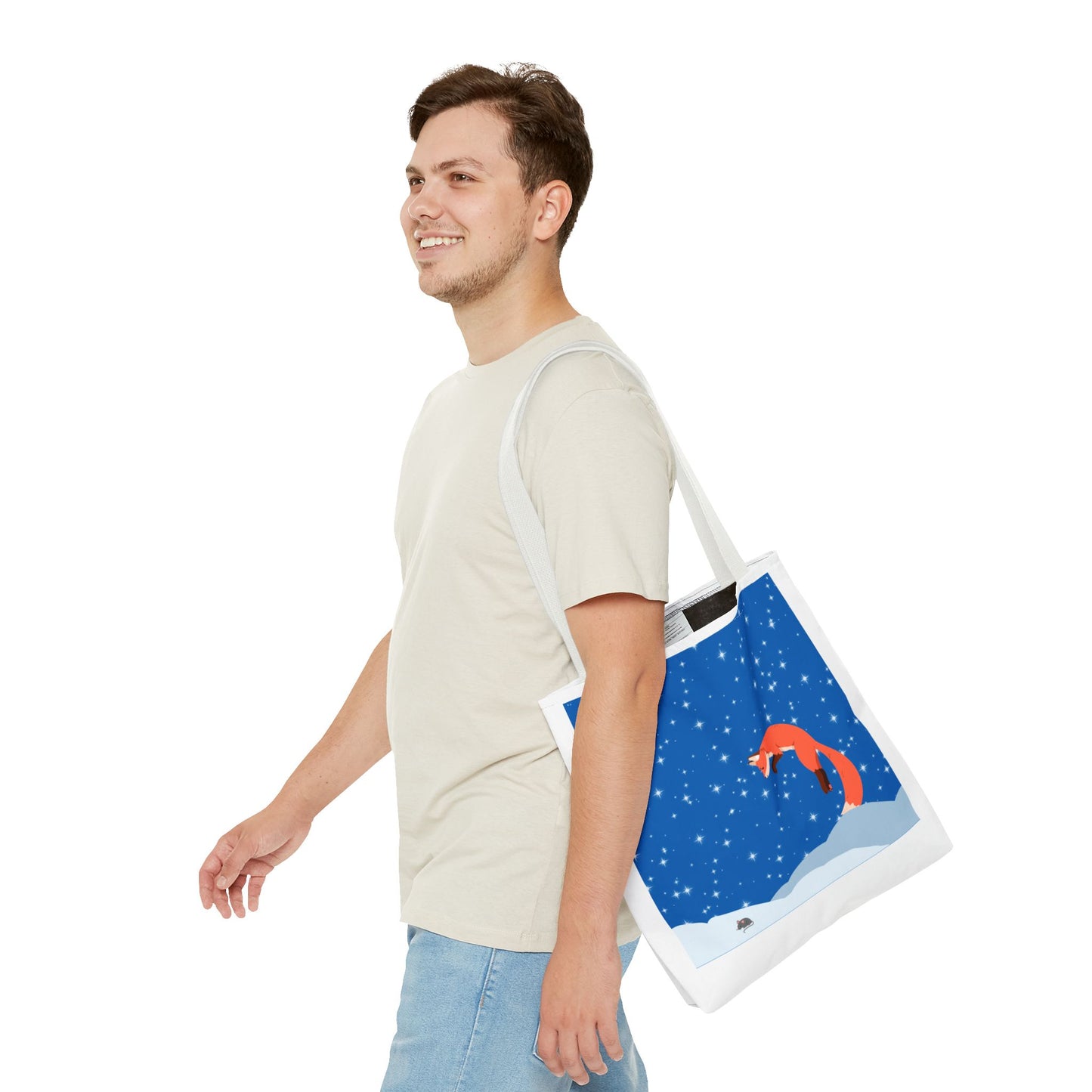 Snow Jumping Fox Tote Bag