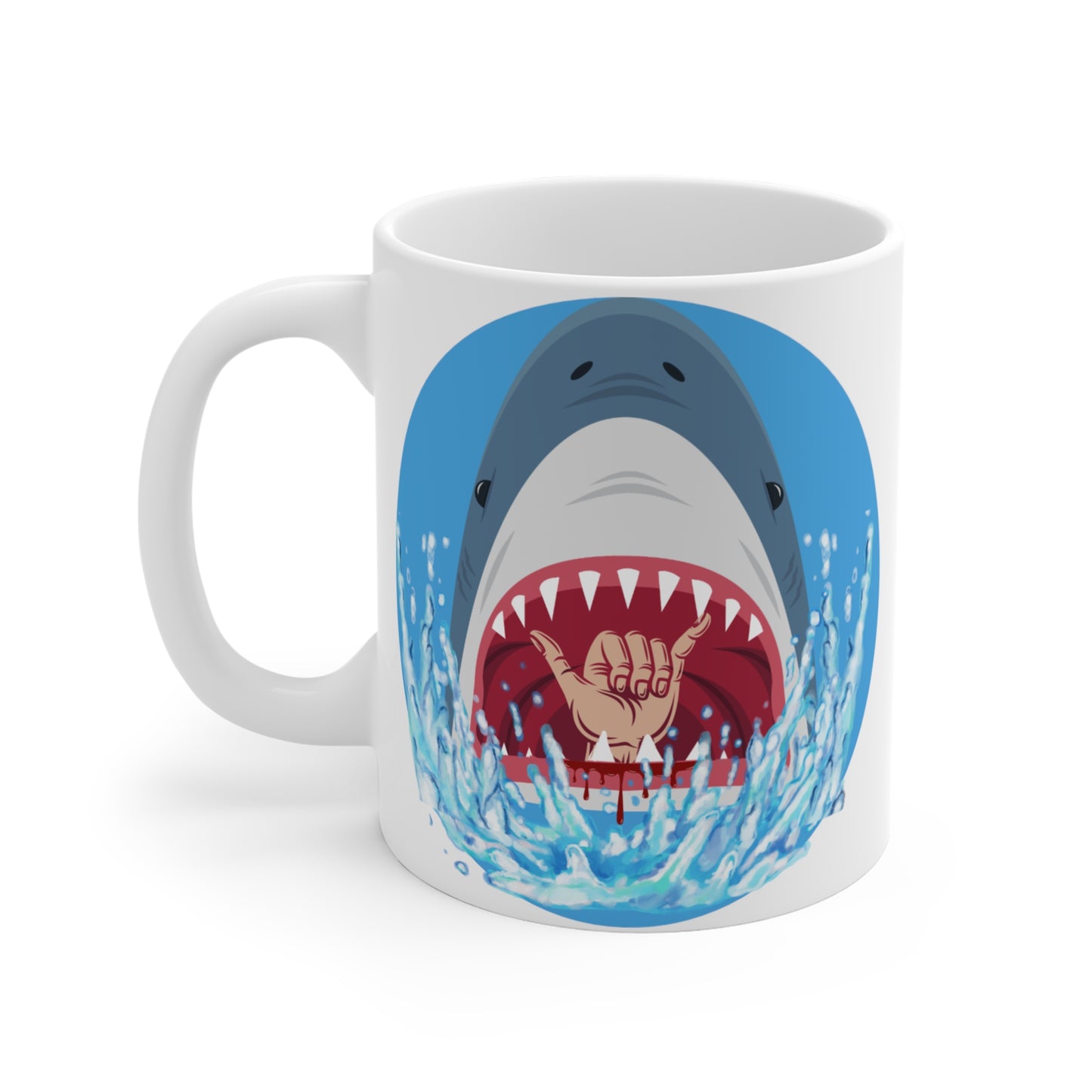 Taza con diseño de tiburón surfista de 11 onzas 