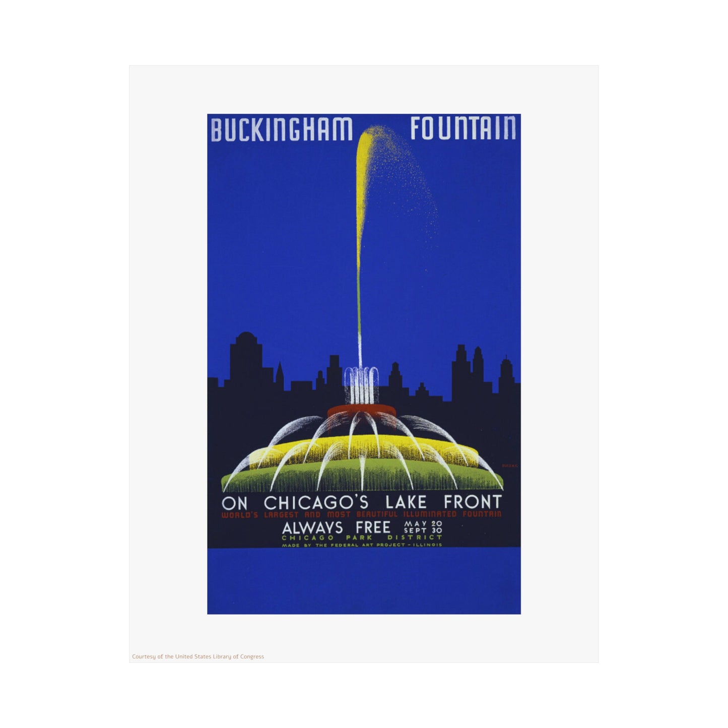 Chicago Buckingham Fountain Mysteries Illustration Vertical Poster