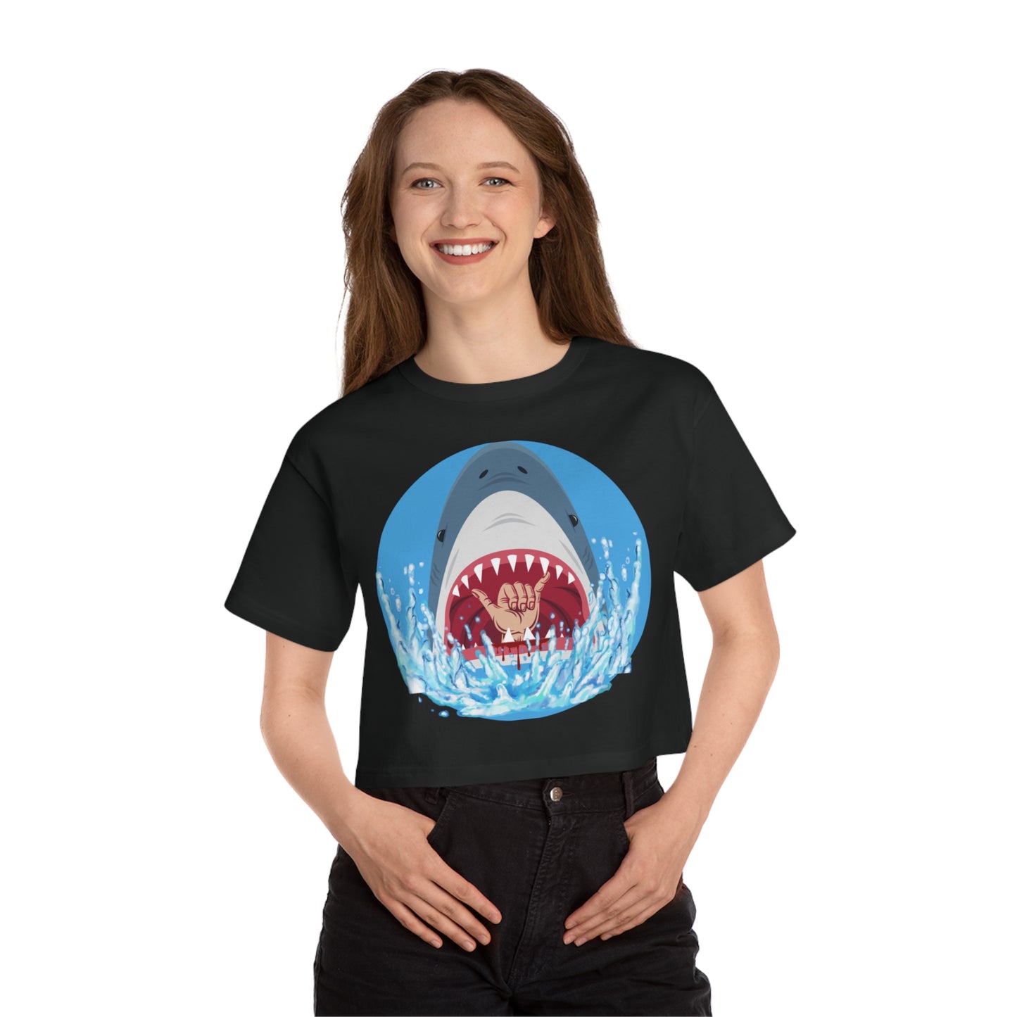 Surfin' Shark Champion Women's Heritage Cropped T-Shirt