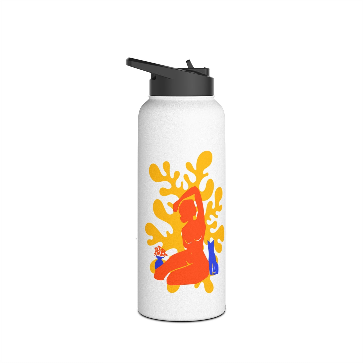 Woman, Plant, and Cat Stainless Steel Water Bottle, Standard Lid