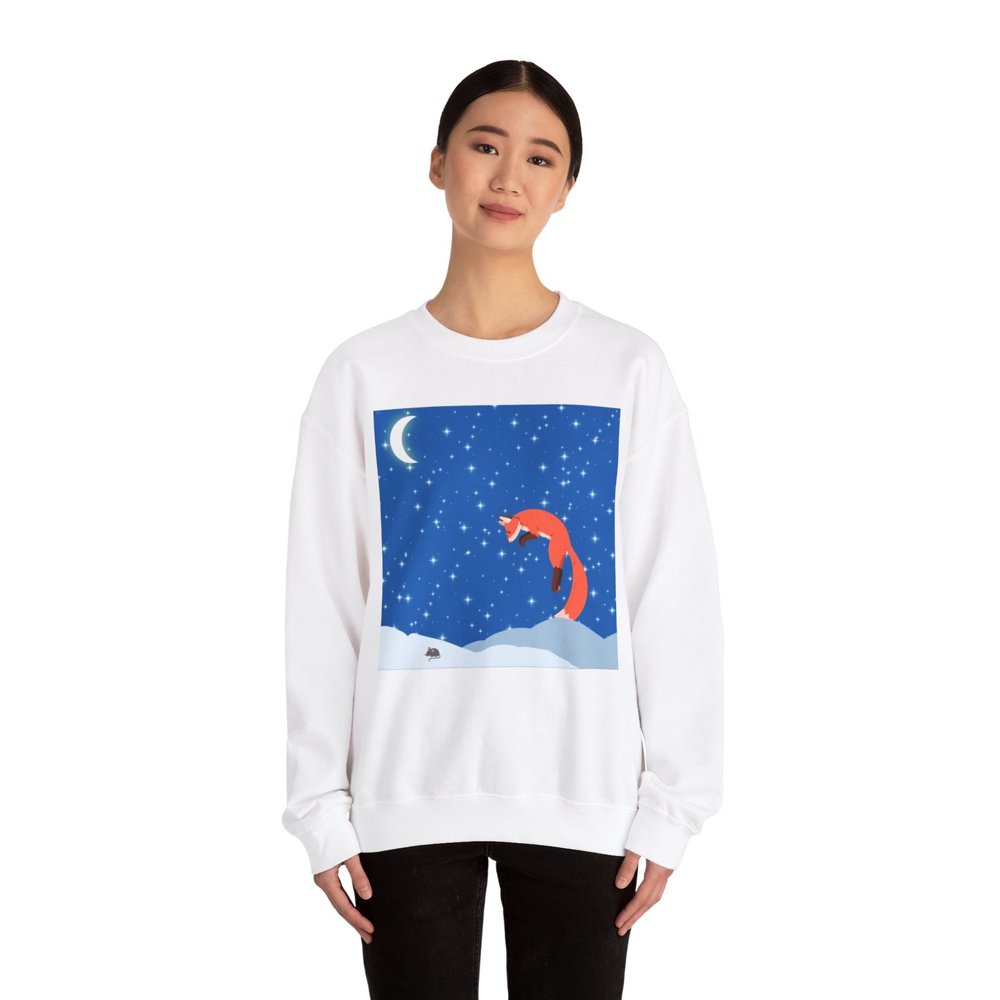 Sudadera unisex de mezcla pesada con cuello redondo Snow Jumping Fox