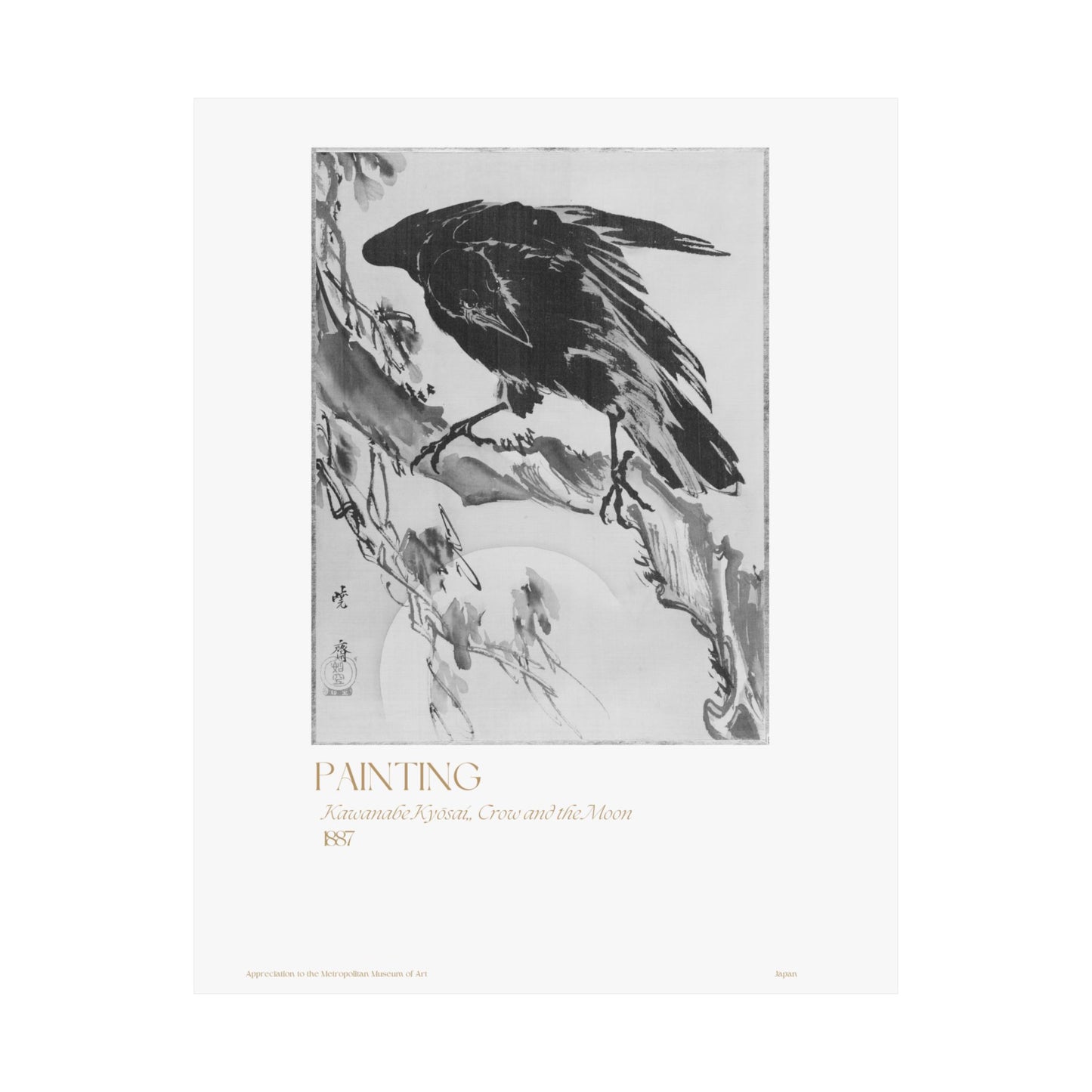 Kawanabe Kyōsai, Crow and the Moon 1887 Vertical Poster