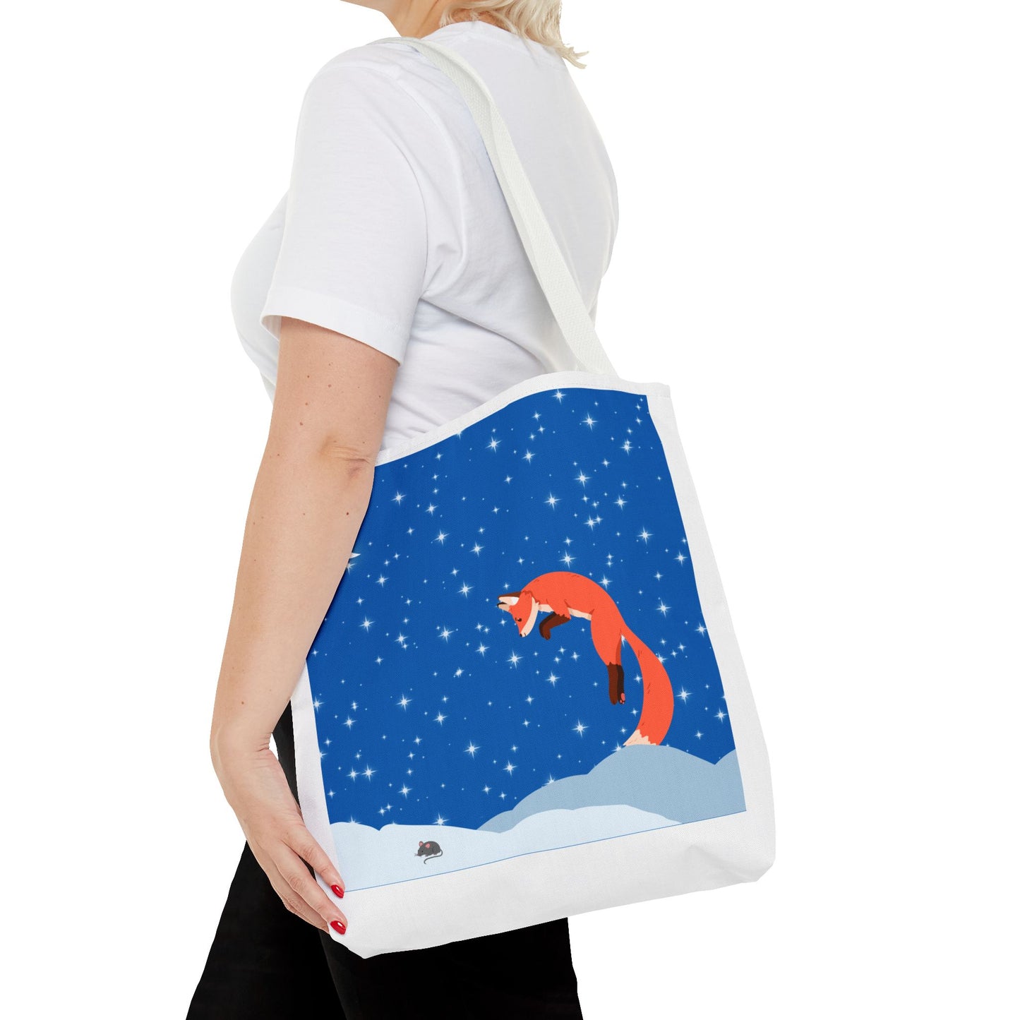 Snow Jumping Fox Tote Bag