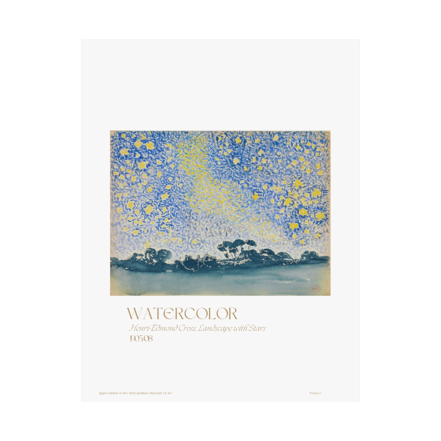 Henri-Edmond Cross, Landscape with Stars 1905/08 Vertical Poster