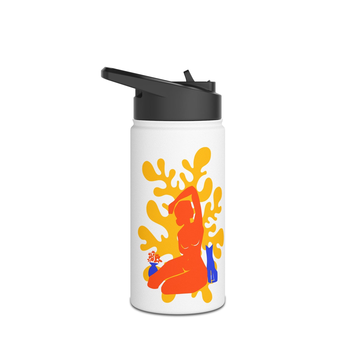 Woman, Plant, and Cat Stainless Steel Water Bottle, Standard Lid